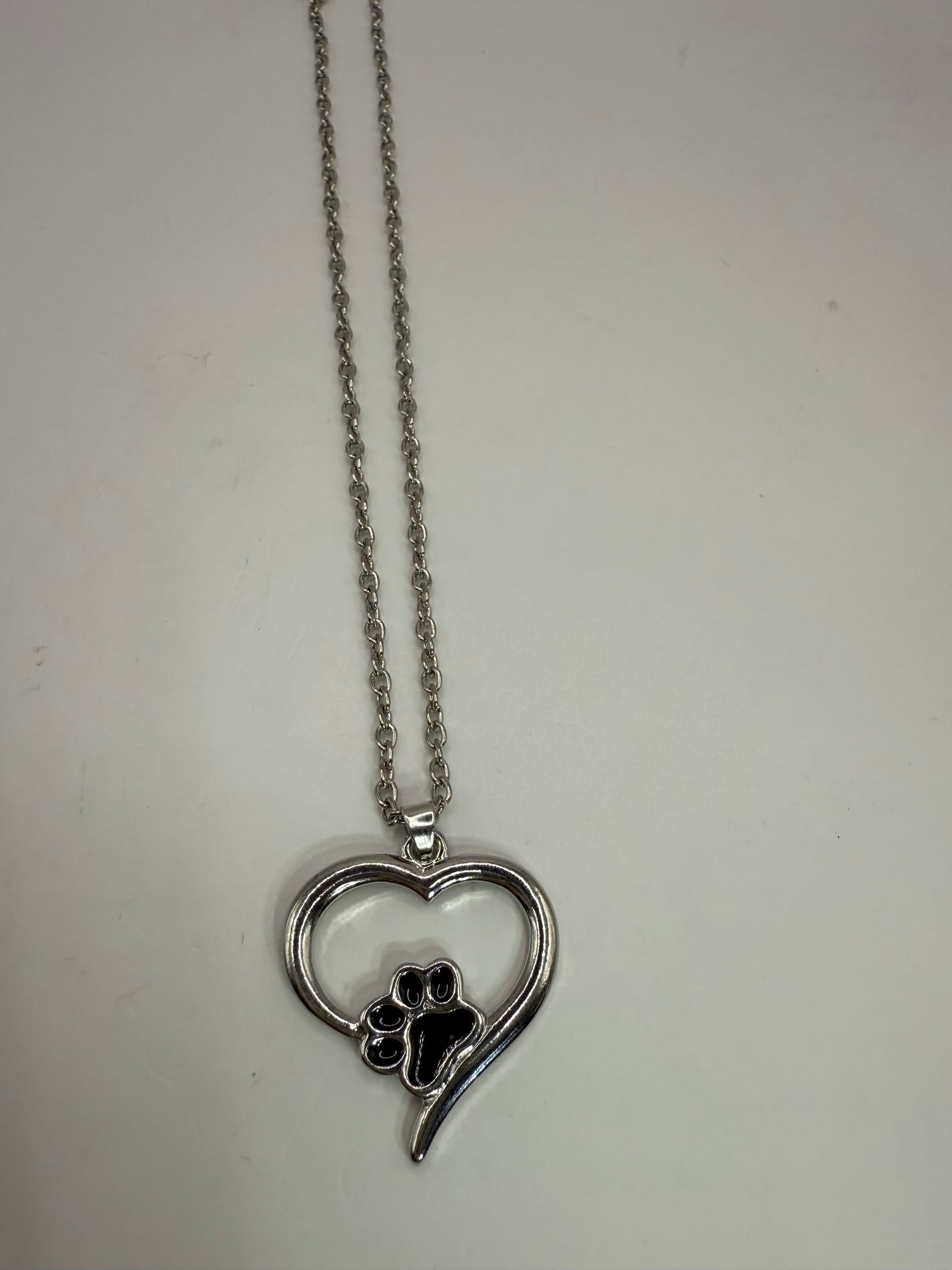Heart & Paw Print Necklace – Pet Lover Jewelry, Silver-Tone Chain