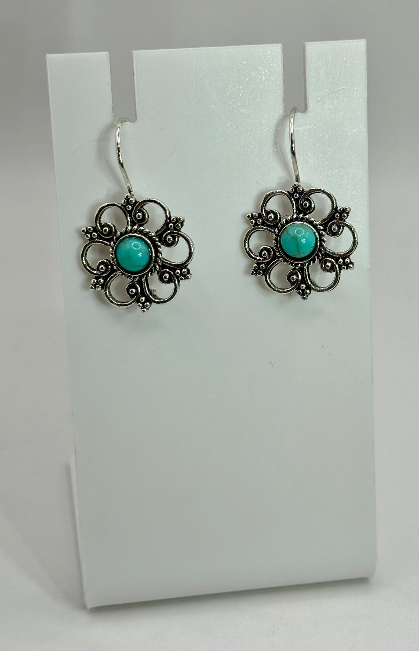 Dainty Turquoise Earrings – Vintage Style Filigree Dangle Earrings, Small Lightweight Earrings, Boho Jewelry, Gift for Her