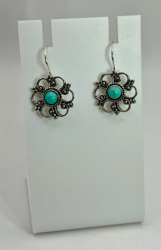 Dainty Turquoise Earrings – Vintage Style Filigree Dangle Earrings, Small Lightweight Earrings, Boho Jewelry, Gift for Her