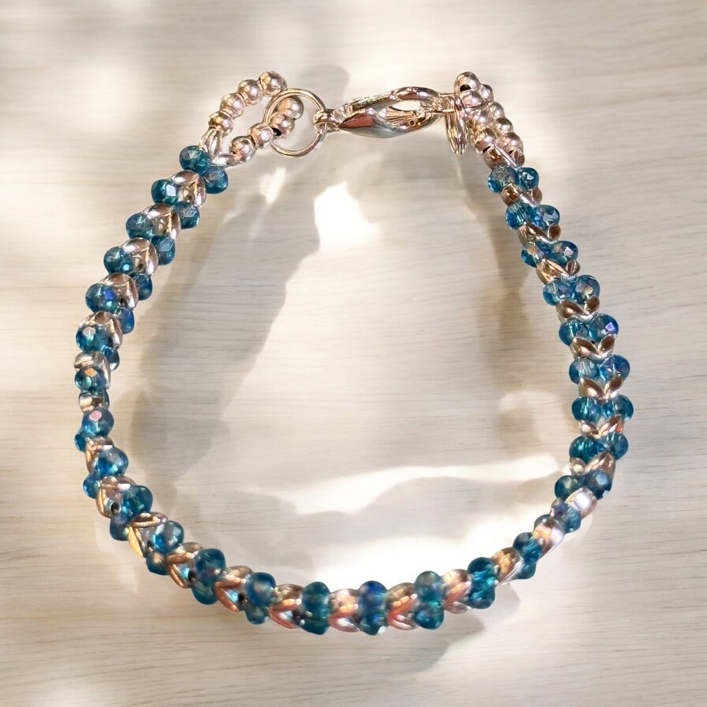Teal and Silver Chevron Bracelet 7.5"