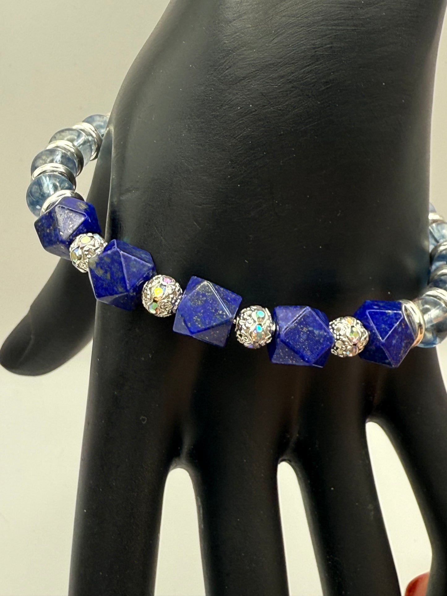 Lapis Lazuli Crystal Bracelet with Light Blue Phantom Quartz 7.5"