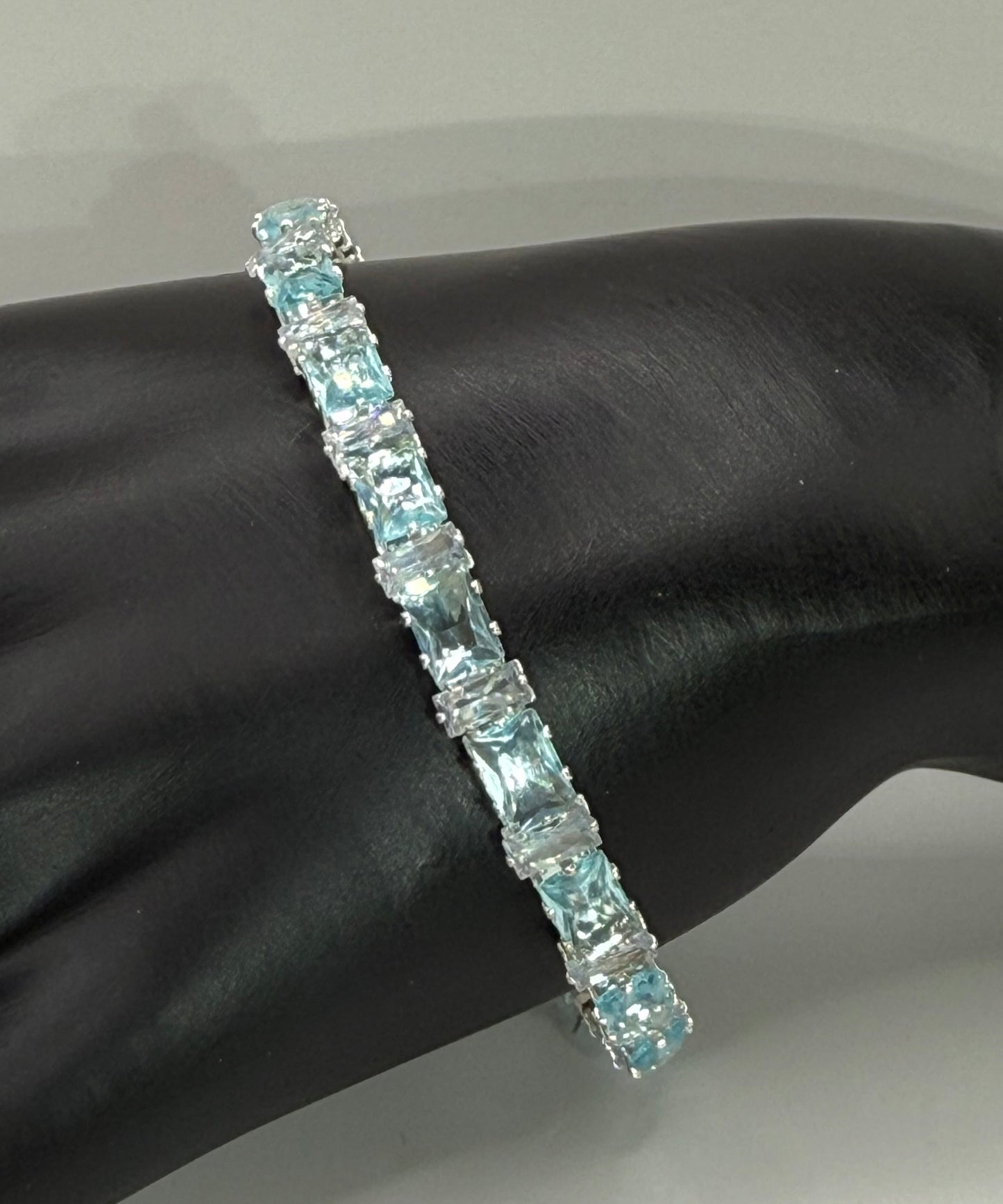 Sky Blue and Clear Rhinestone Tennis Bracelet – 7.5” Sparkly Bracelet – Handmade Statement Jewelry