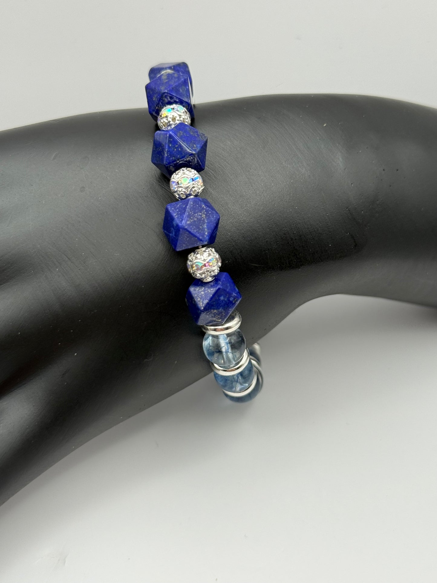Lapis Lazuli Crystal Bracelet with Light Blue Phantom Quartz 7.5"