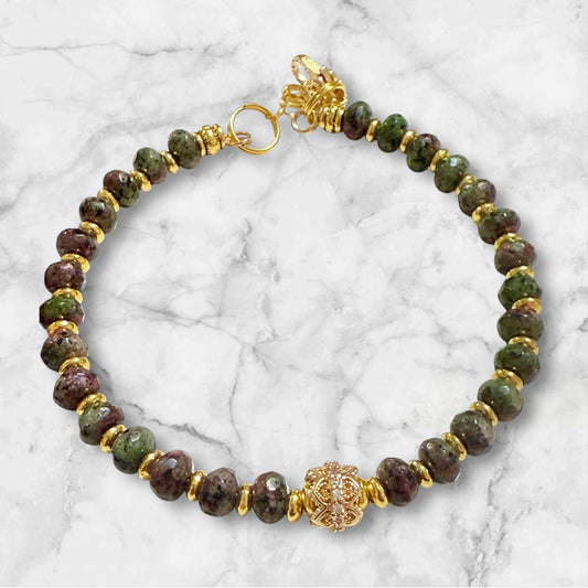 Zoisite with Ruby Inclusion with Gold Accents 7.75"