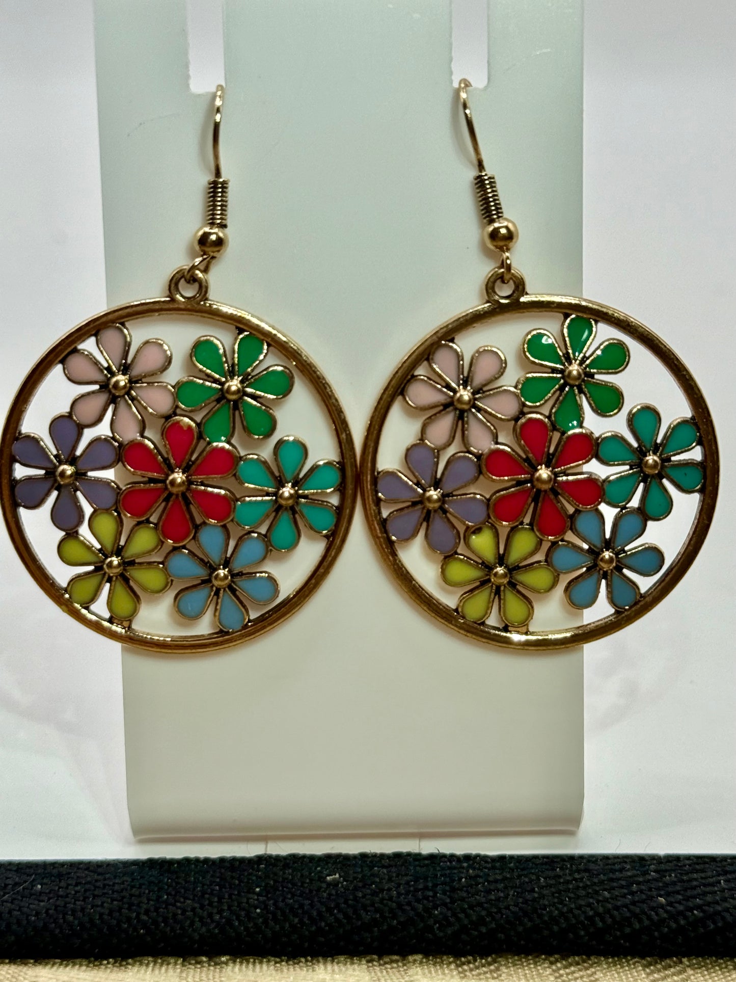 Colorful Flower Hoop Earrings – Boho Dangle Earrings, Retro Floral Jewelry, Statement Earrings, Gift for Her