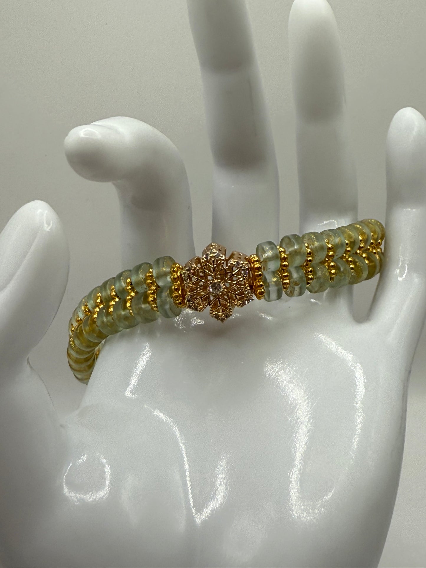 Elegant Glass Bead Bracelet – Light Green or Royal Blue with Gold Accents – Adjustable Clasp Handmade Jewelry Gift 7.5"-8.5" FREE Resizing upon purchase