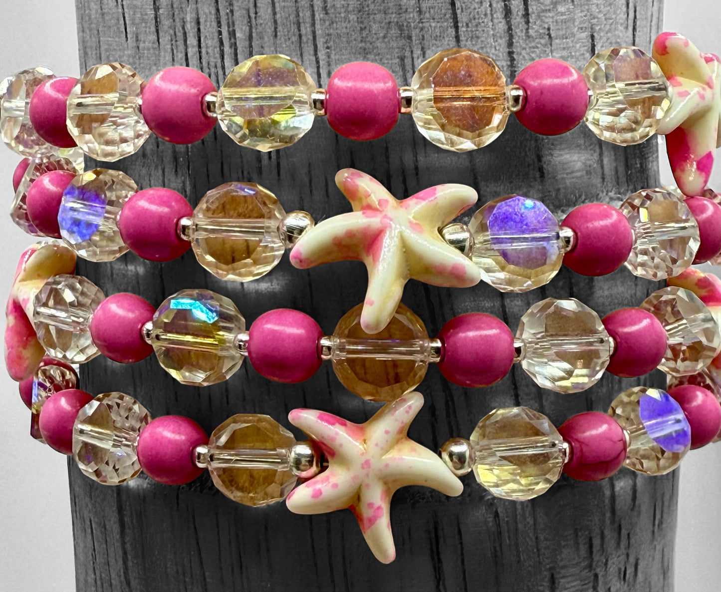 Pink Turquoise Starfish Wrap Bracelet