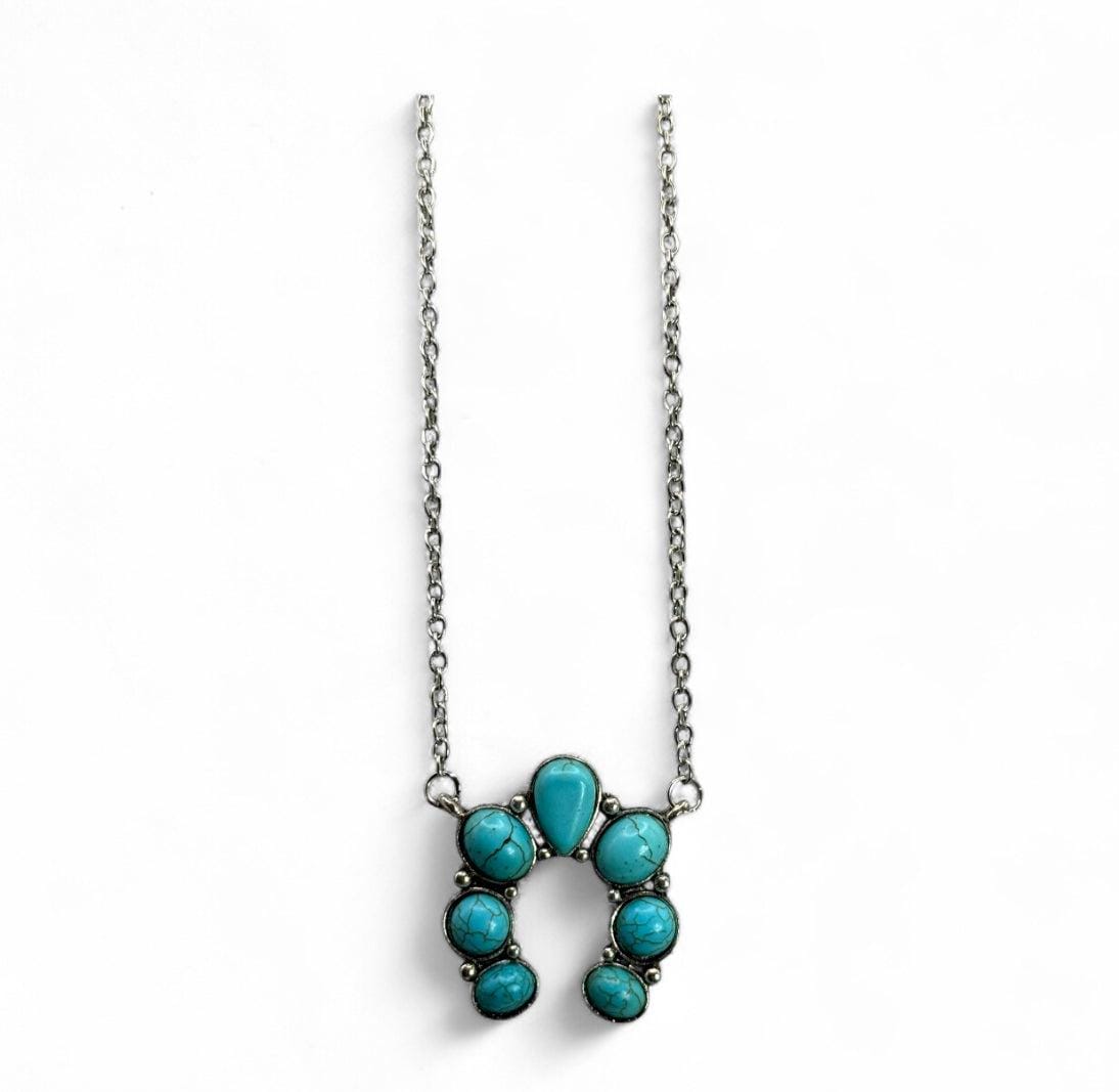 Turquoise Howlite Squash Blossom Necklace – 18" Silver Chain