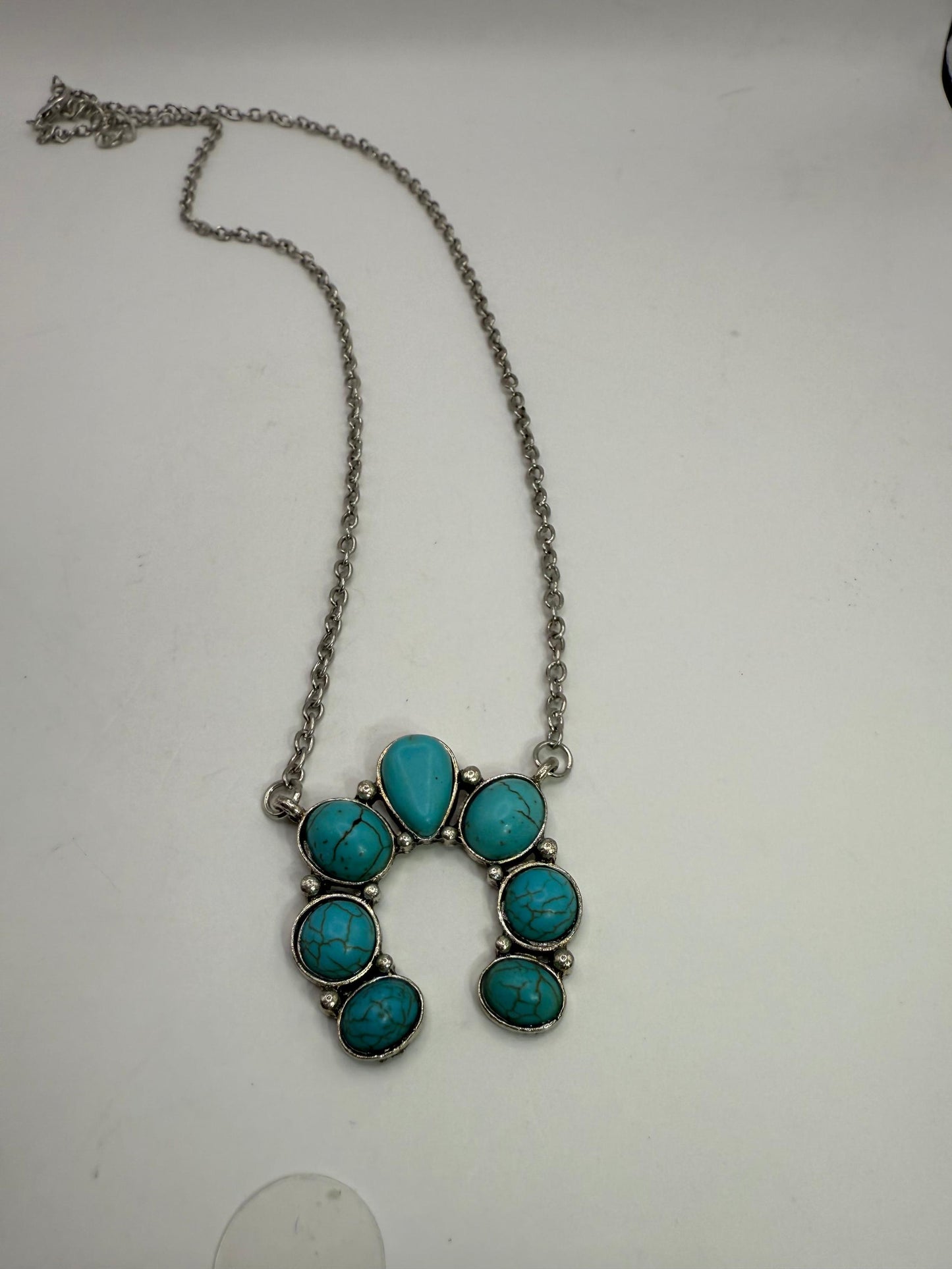 Turquoise Howlite Squash Blossom Necklace – 18" Silver Chain