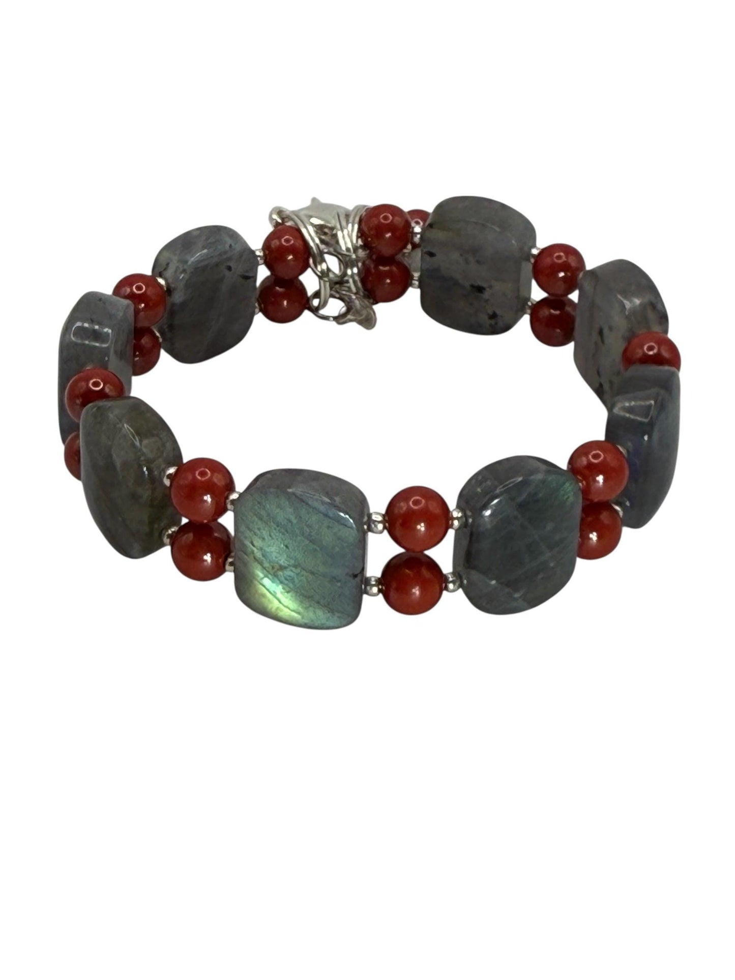 Labradorite Cinnabar Double Bangle Bracelet: Handmade Gemstone Statement Jewelry
