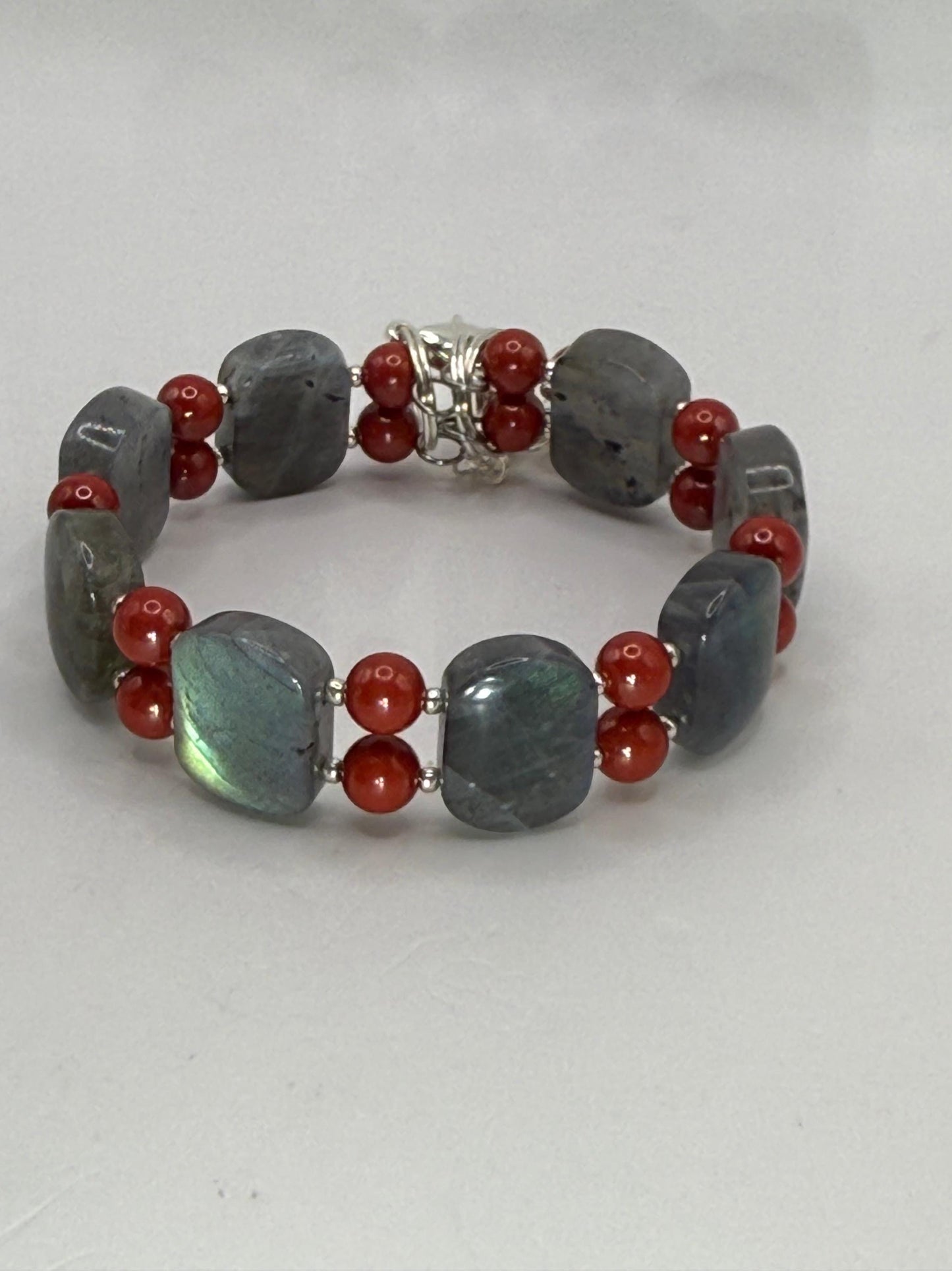 Labradorite Cinnabar Double Bangle Bracelet: Handmade Gemstone Statement Jewelry