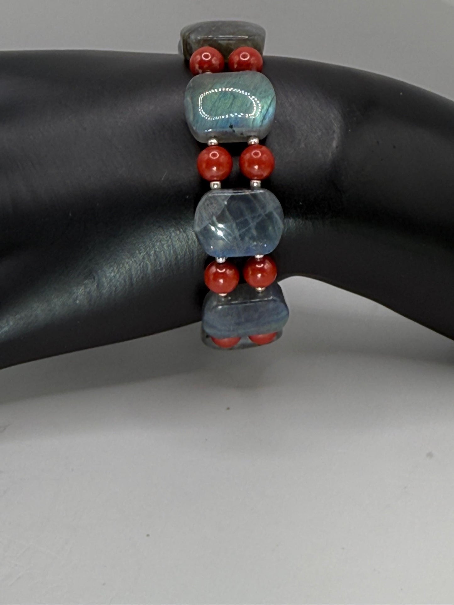 Labradorite Cinnabar Double Bangle Bracelet: Handmade Gemstone Statement Jewelry
