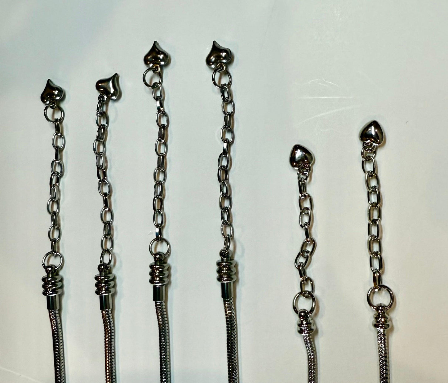 DESTASH - Stainless Steel Pandora-Style Charm and Slider Bracelets approximately 6.5" plus extender with heart
