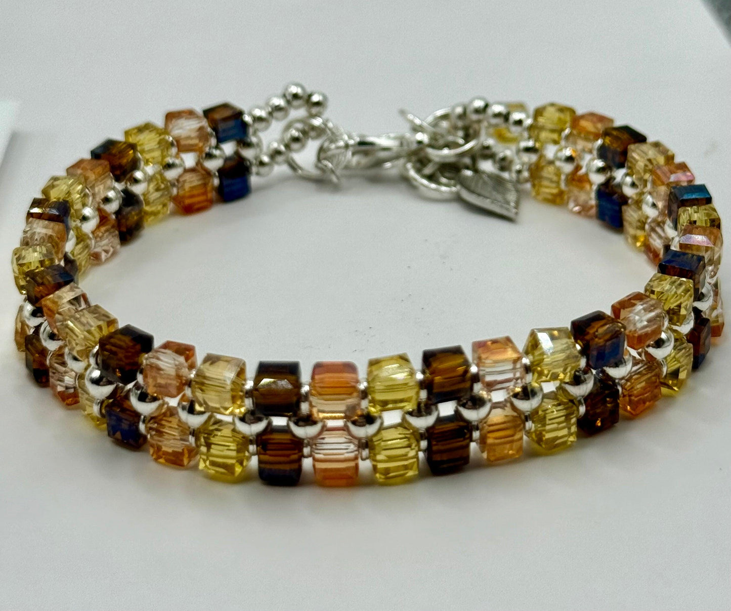 Autumn Leaf Charm Jewelry Set: Beaded Necklace, Bracelet & Earrings