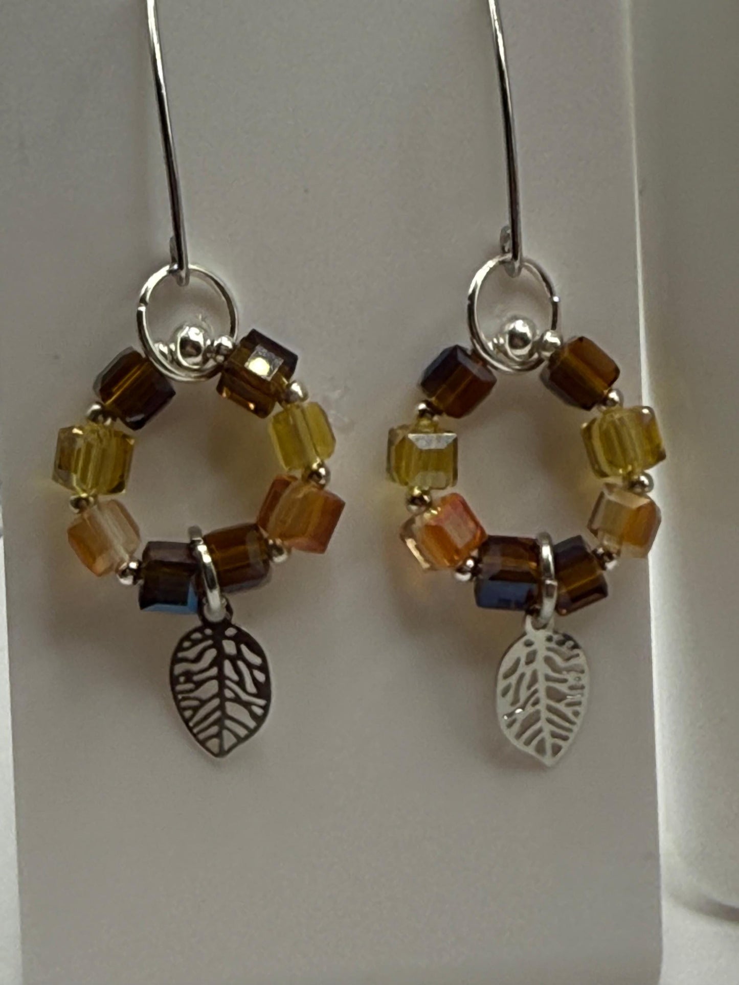 Autumn Leaf Charm Jewelry Set: Beaded Necklace, Bracelet & Earrings