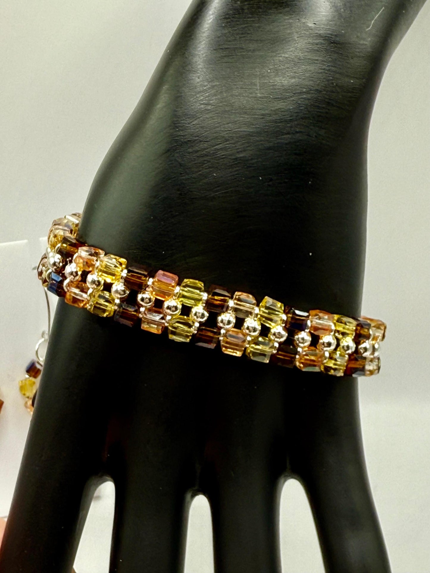 Autumn Leaf Charm Jewelry Set: Beaded Necklace, Bracelet & Earrings