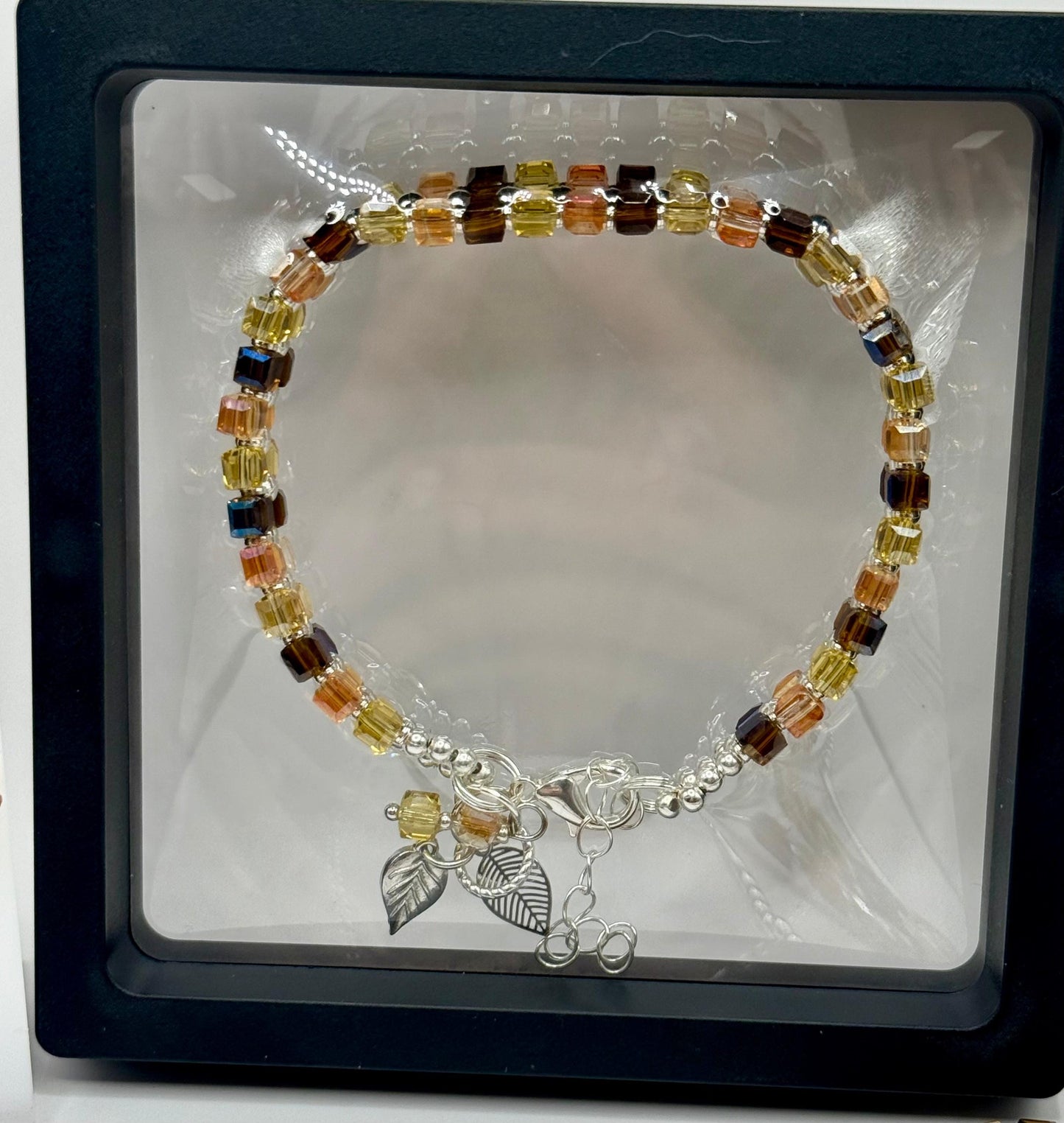 Autumn Leaf Charm Jewelry Set: Beaded Necklace, Bracelet & Earrings