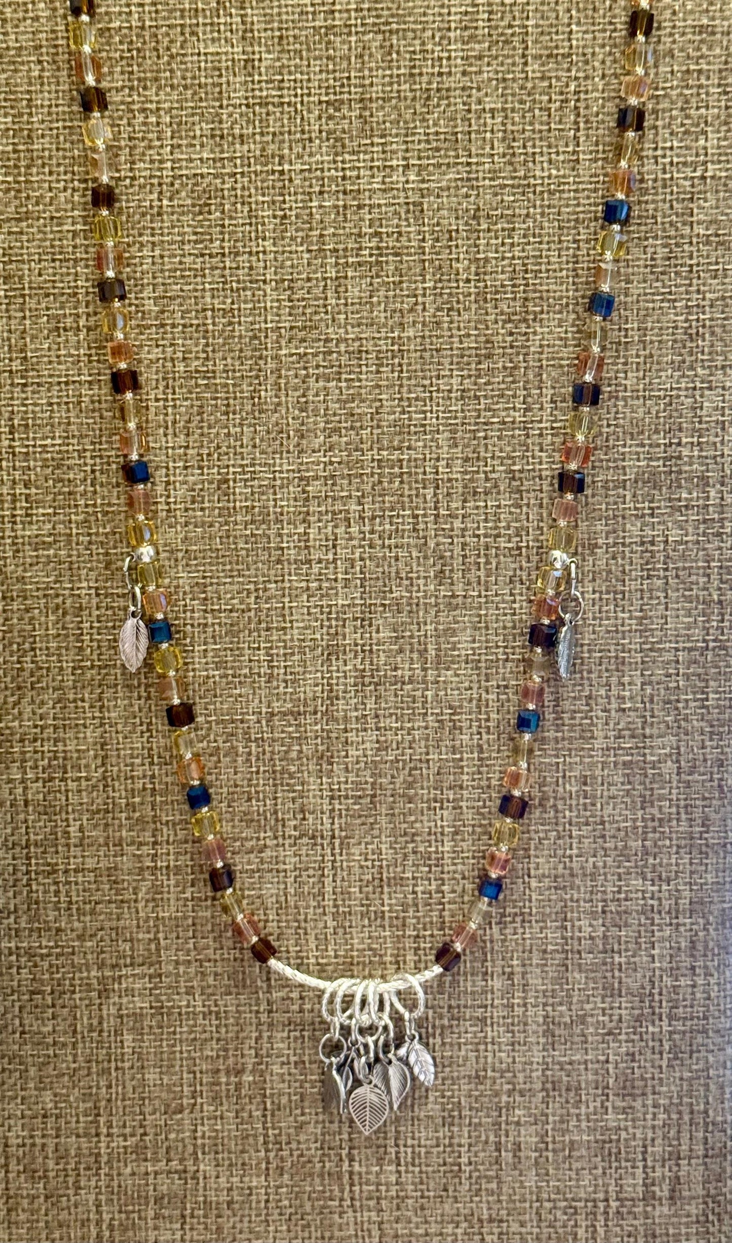 Autumn Leaf Charm Jewelry Set: Beaded Necklace, Bracelet & Earrings