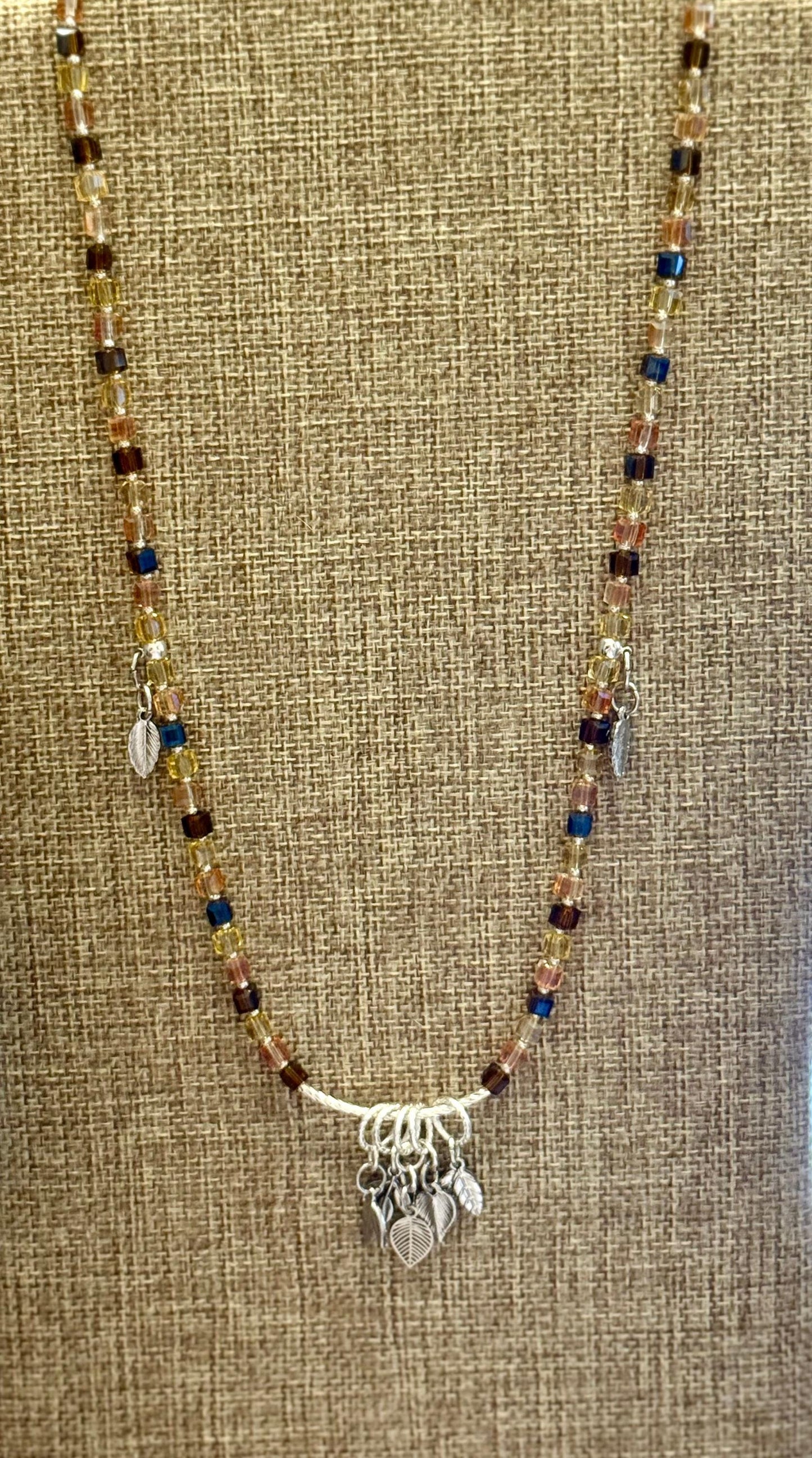 Autumn Leaf Charm Jewelry Set: Beaded Necklace, Bracelet & Earrings