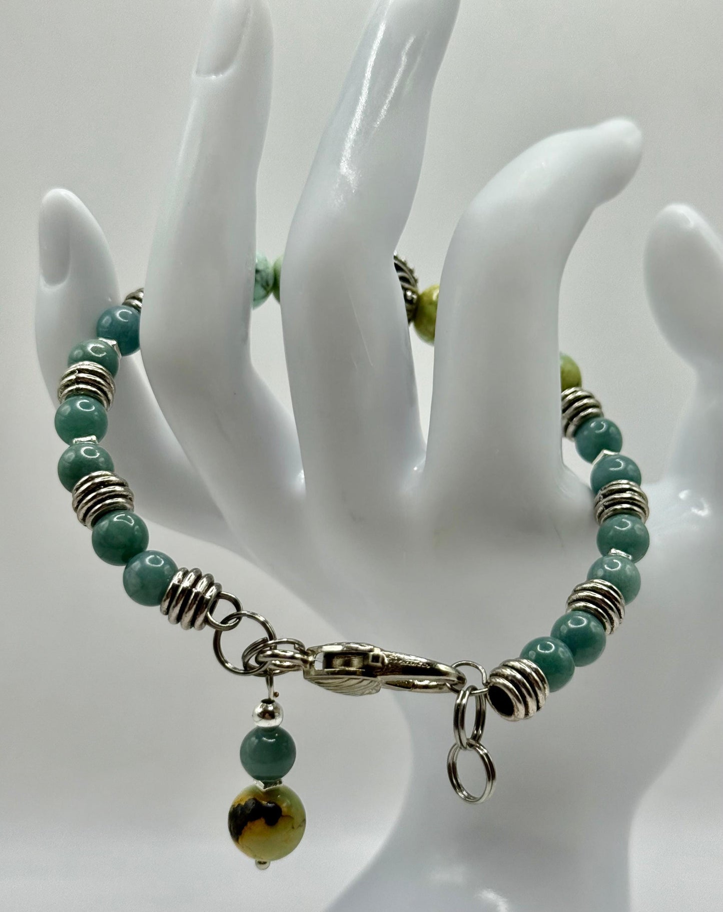 Handmade Variscite & Jade Bracelet: Healing Crystal Energy, Adjustable 7.75"