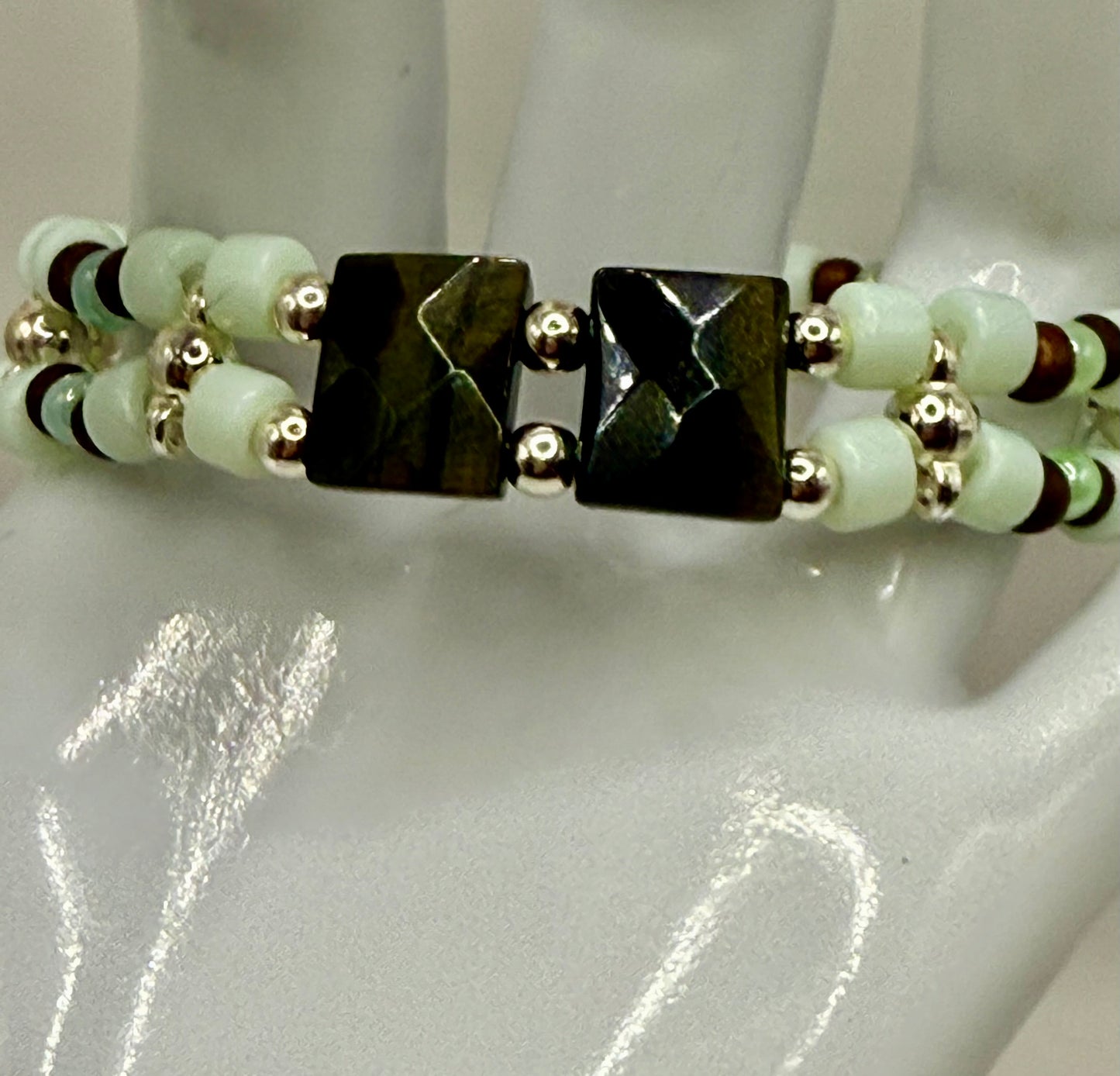 7.75” Double Banded Tiger Eye Clasp Bracelet – Flashing Gemstone, Handmade Boho Jewelry