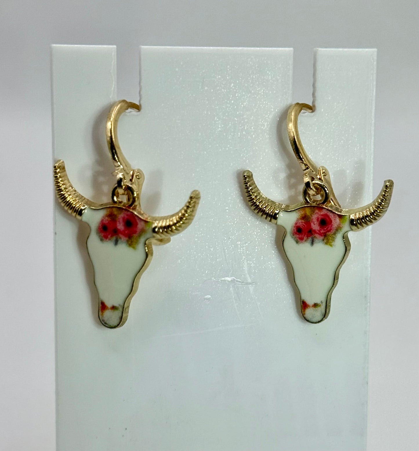 Western Bull Skull Earrings – Boho Cow Skull Dangle Earrings with Floral Design, Two Style Options, Southwestern Jewelry