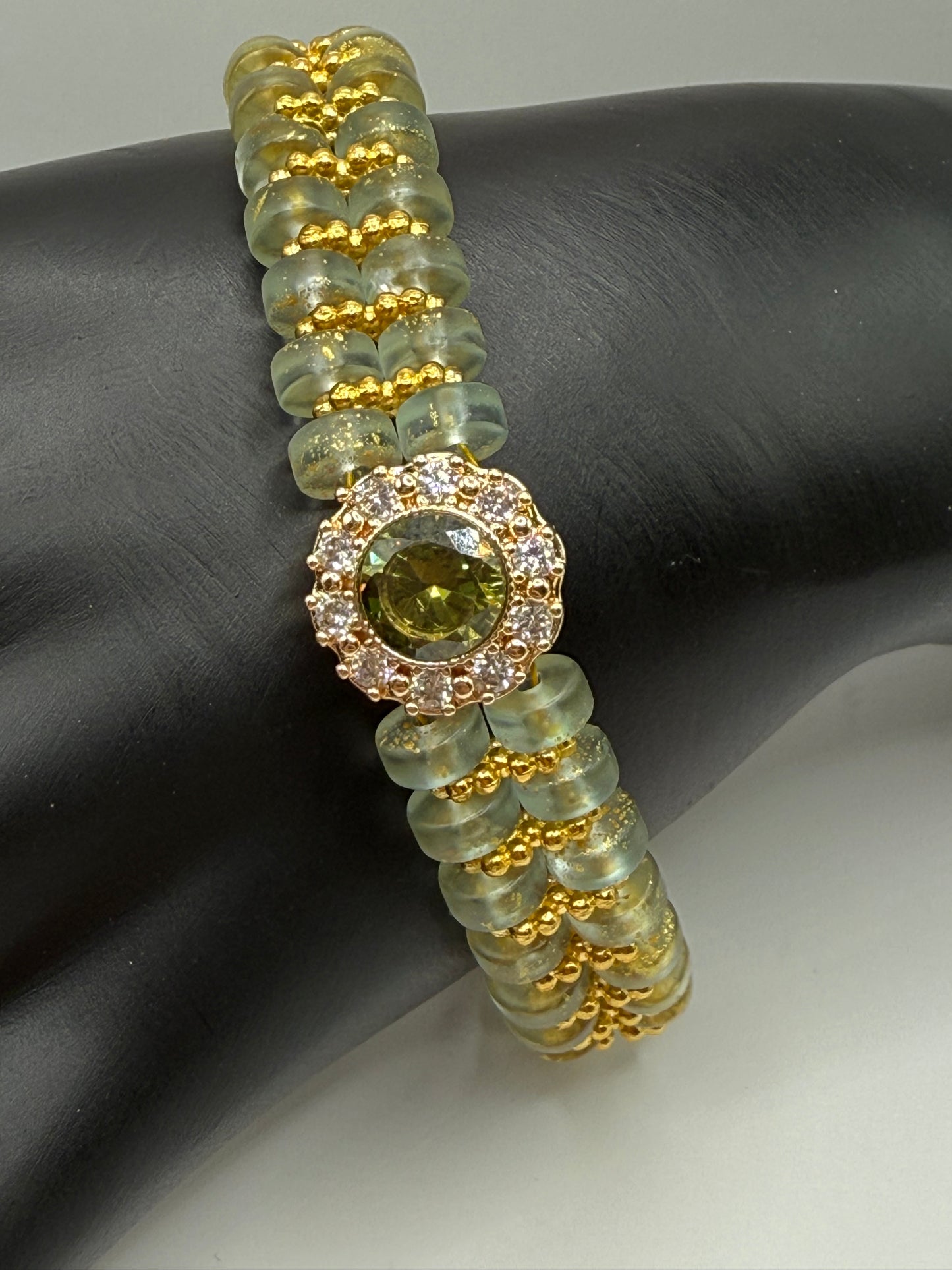 Elegant Glass Bead Bracelet – Light Green or Royal Blue with Gold Accents – Adjustable Clasp Handmade Jewelry Gift 7.5"-8.5" FREE Resizing upon purchase