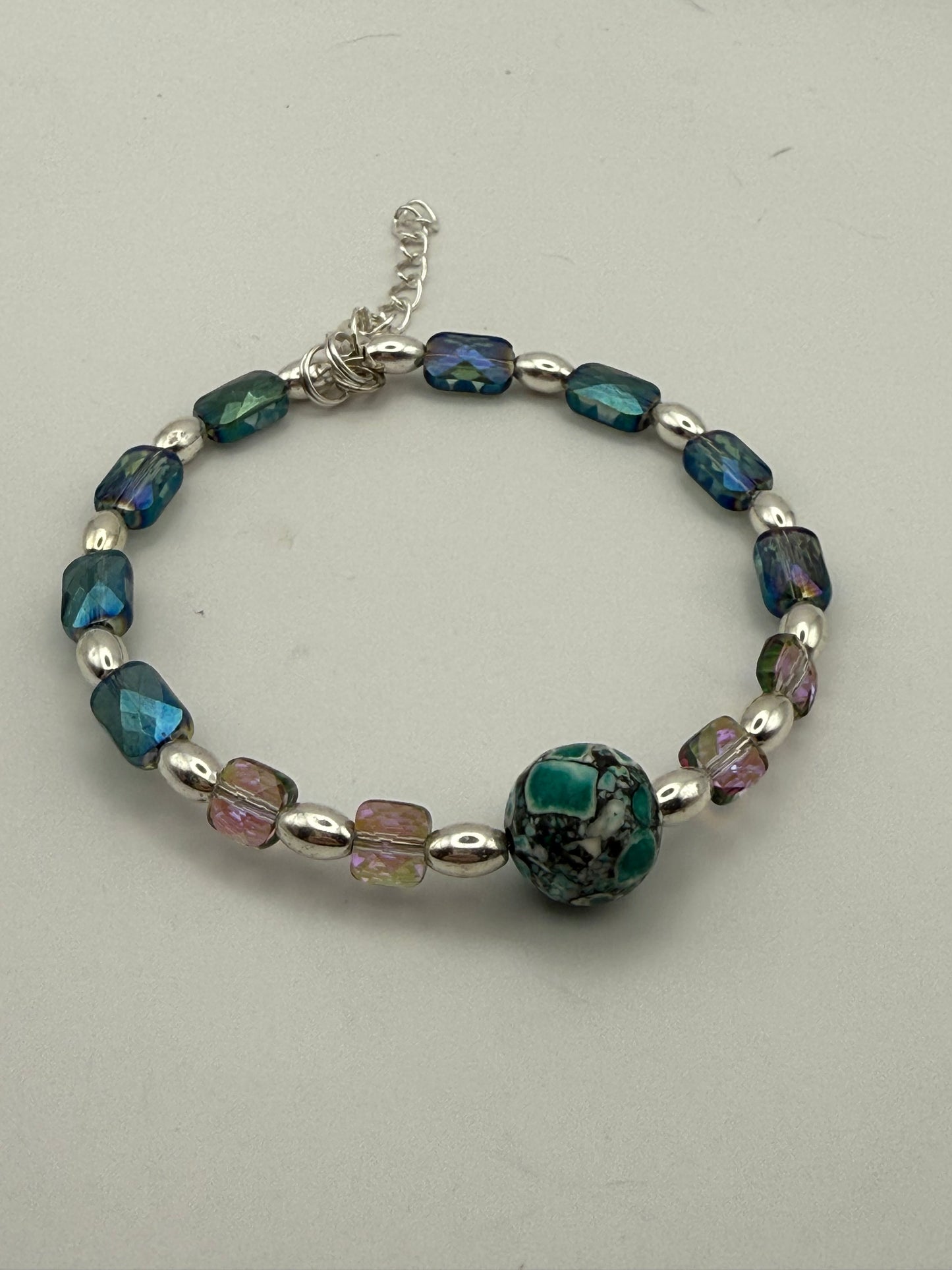 Purple Rainbow AB square glass with 12mm teal Daqi focal