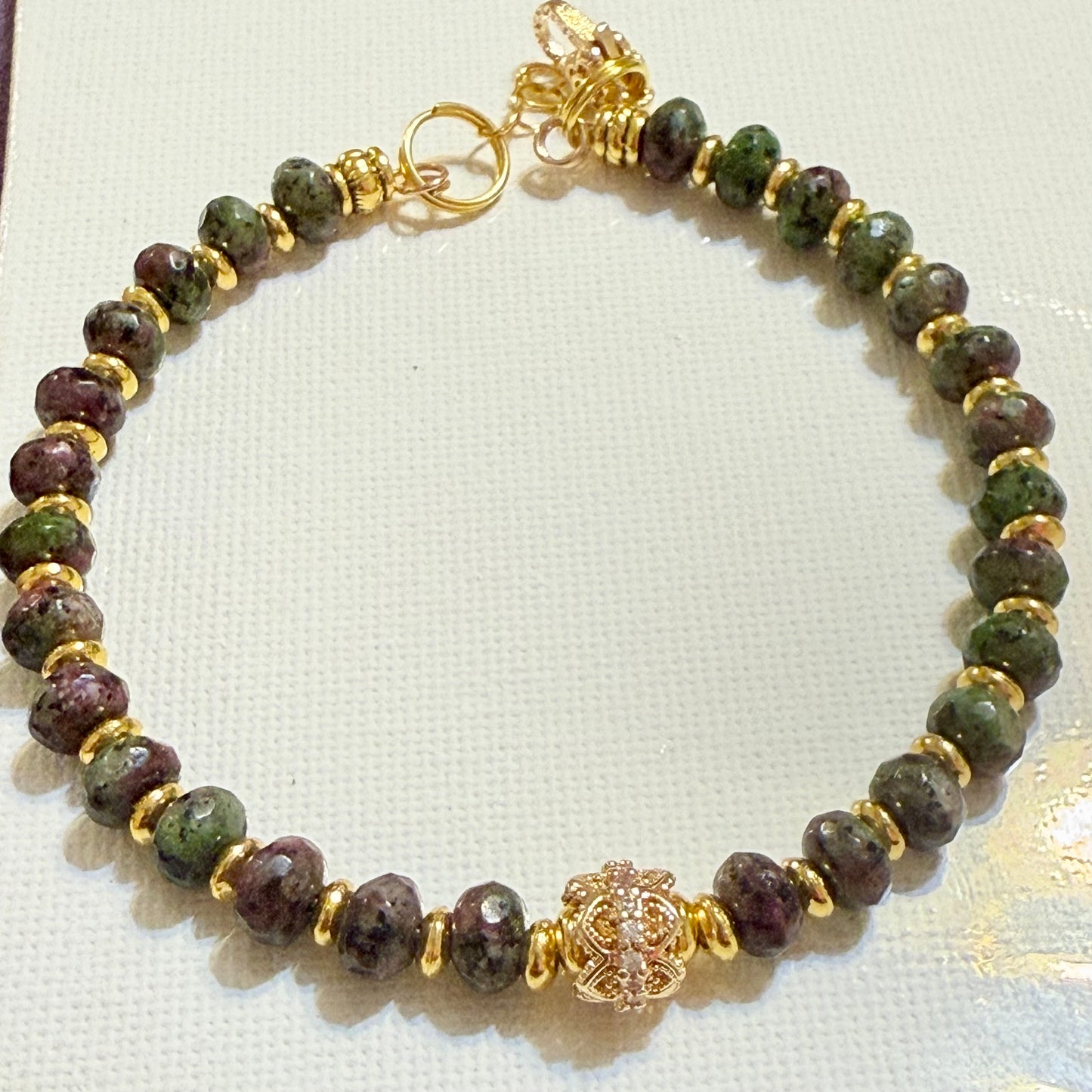 Zoisite with Ruby Inclusion with Gold Accents 7.75"
