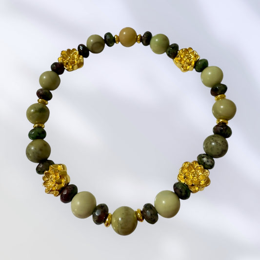 Serpentine Jasper (Green) Stretch Bracelet 7.5"