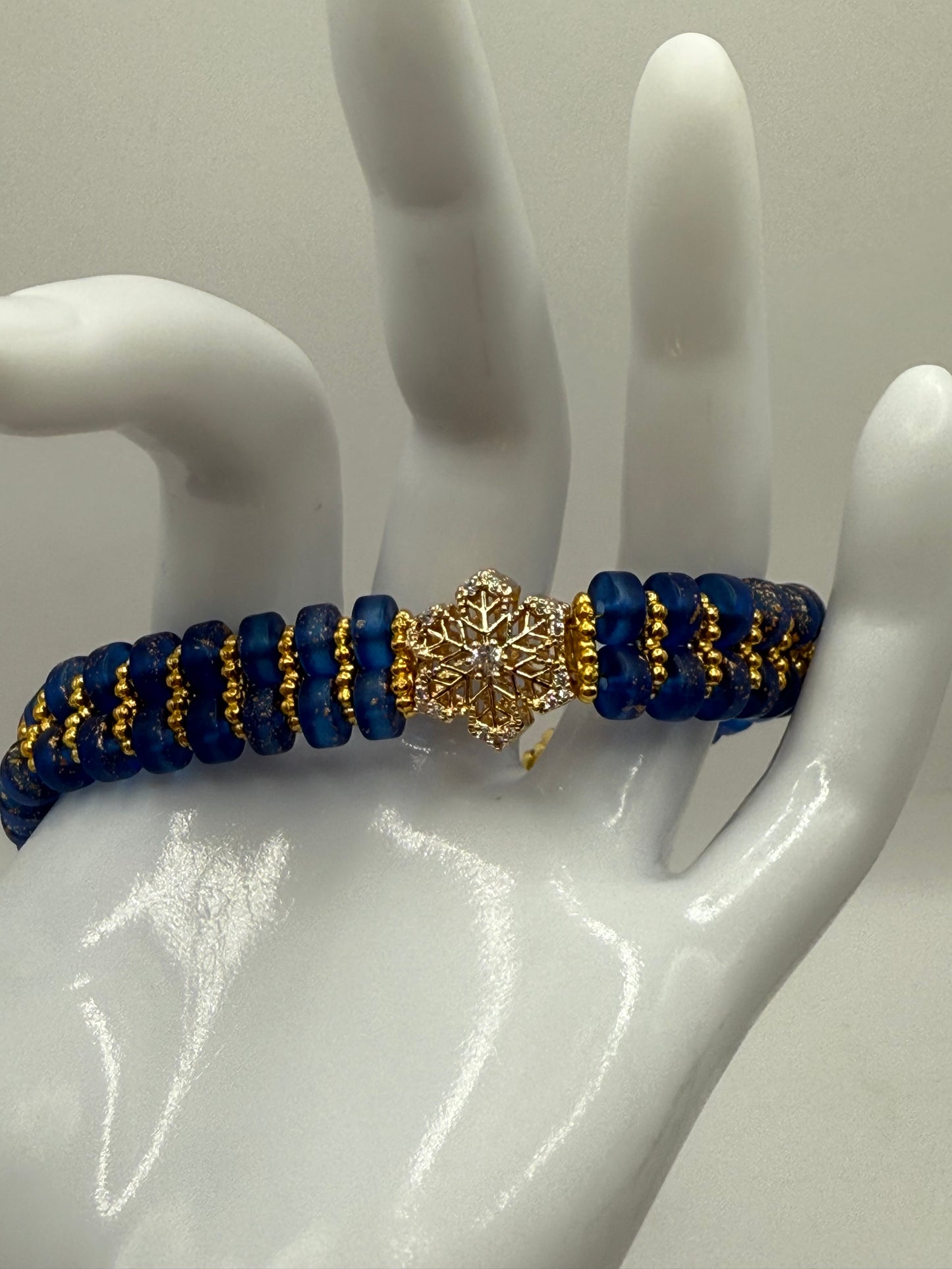 Elegant Glass Bead Bracelet – Light Green or Royal Blue with Gold Accents – Adjustable Clasp Handmade Jewelry Gift 7.5"-8.5" FREE Resizing upon purchase