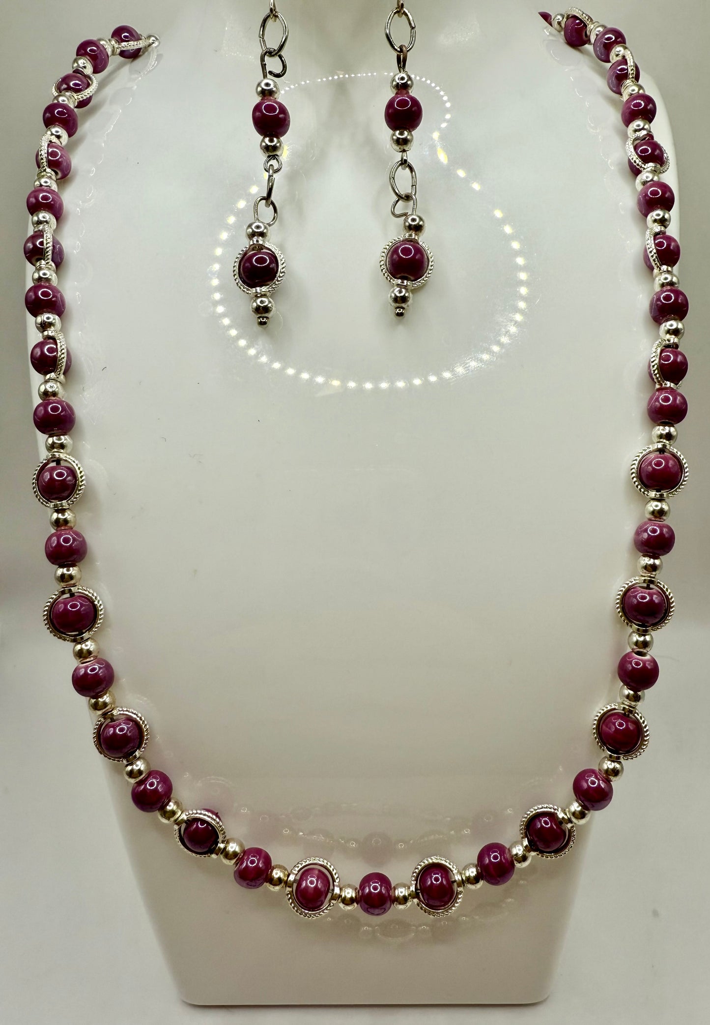 22” Purple Beaded Necklace & 7.5” Stretch Bracelet Set | Free Bracelet Resizing | Handmade Jewelry Gift for Her