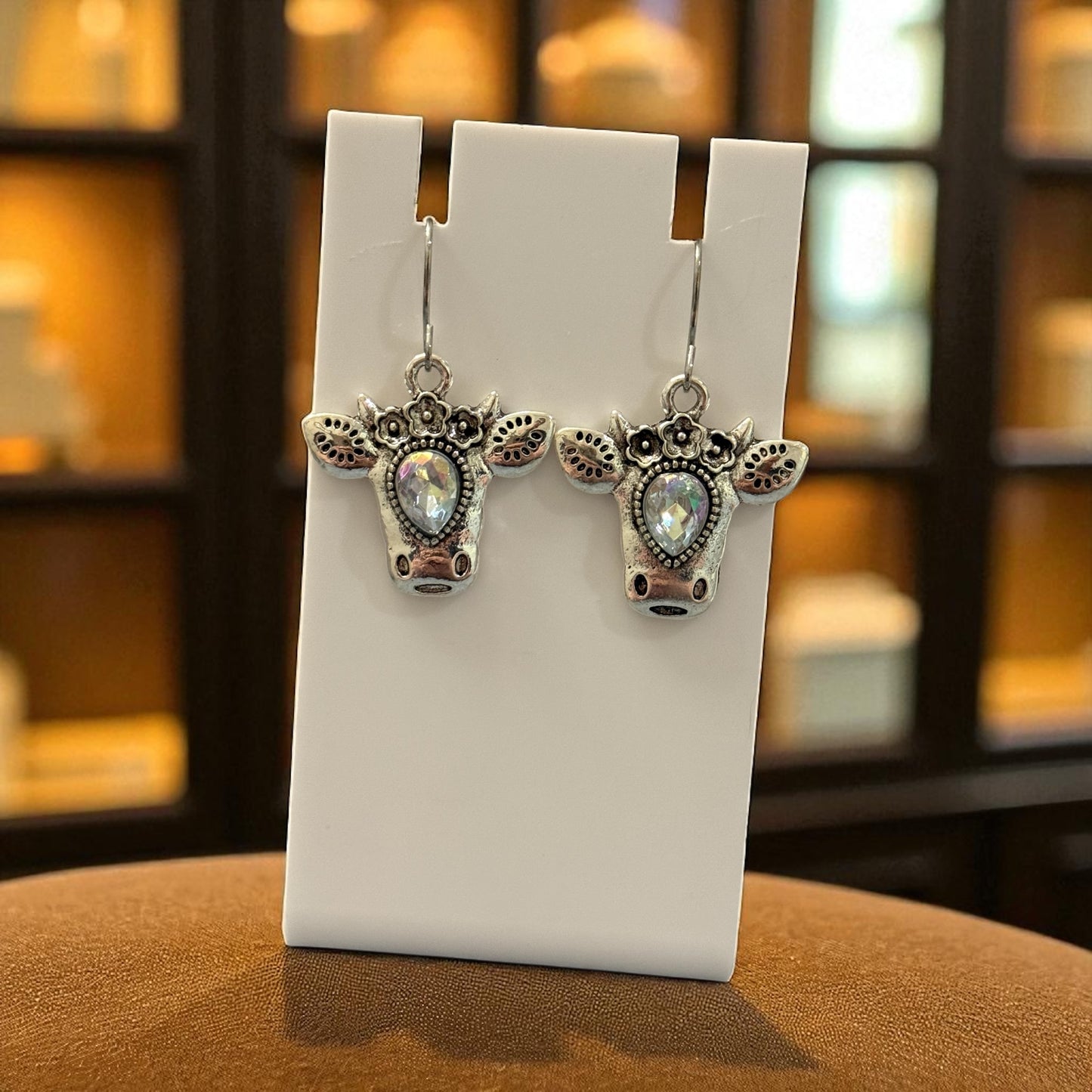 Whimsical Cow Earrings with Sparkling Crystal | Boho Farm Charm Jewelry | Country Chic Gift for Her