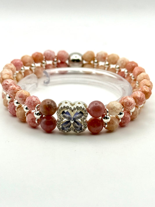 Rhodonite and Sunstone Butterfly Stretch Bracelet 7.5"