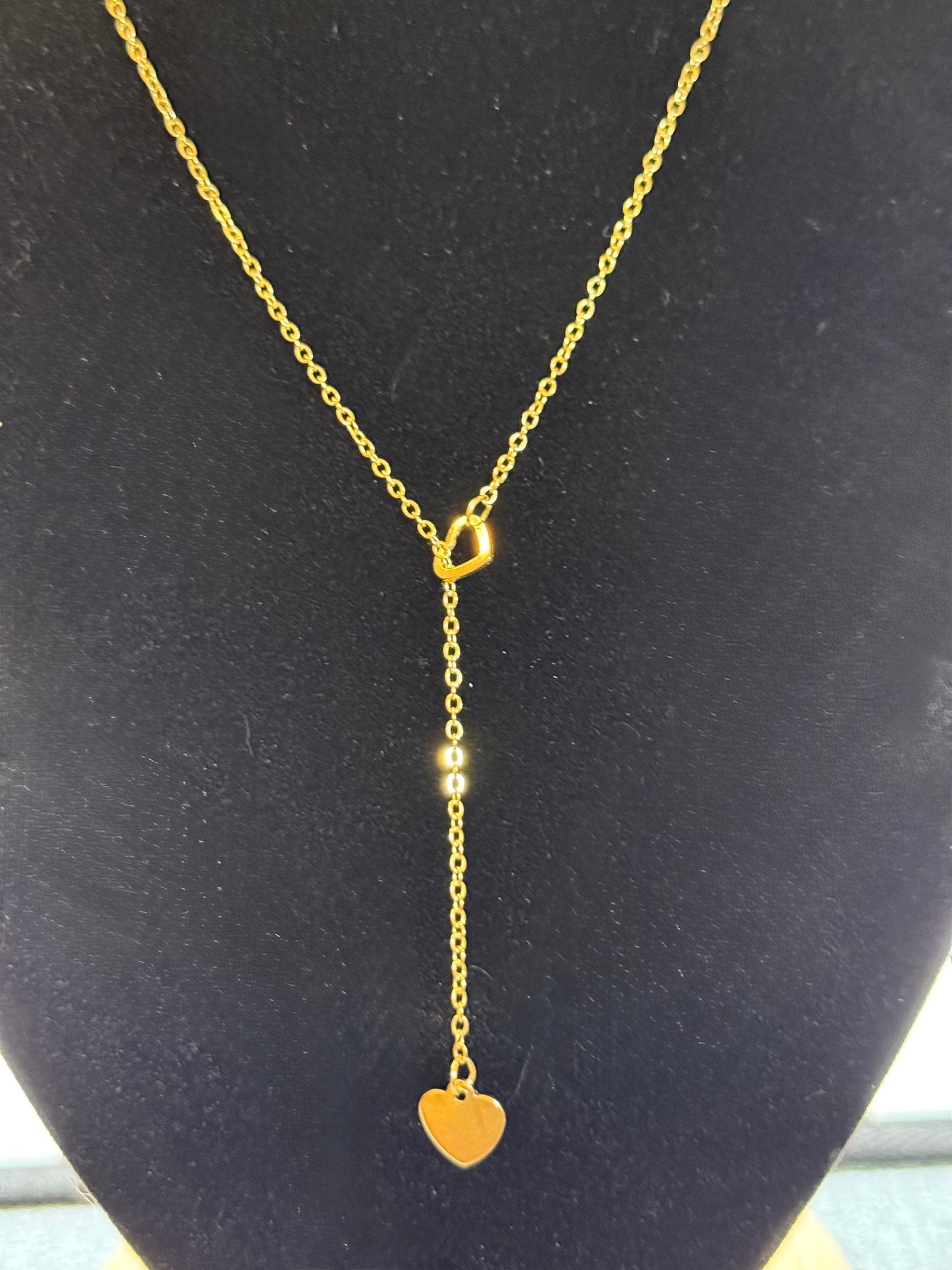 Gold Y Necklace with Heart Charm | 20” Dainty Lariat Chain | Minimalist Love Jewelry | Simple Everyday Necklace Gift for Her