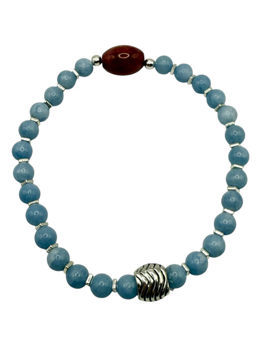 Angelite & Coral Jade Bracelet – 8” Stretch – Blue Healing Stone Jewelry – Gemstone Bracelet with Free Resizing – Handmade Gift