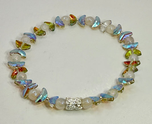 Aura Quartz Butterfly Stretch Bracelet | Electroplated Wing Beads | 8” Adjustable Handmade Jewelry