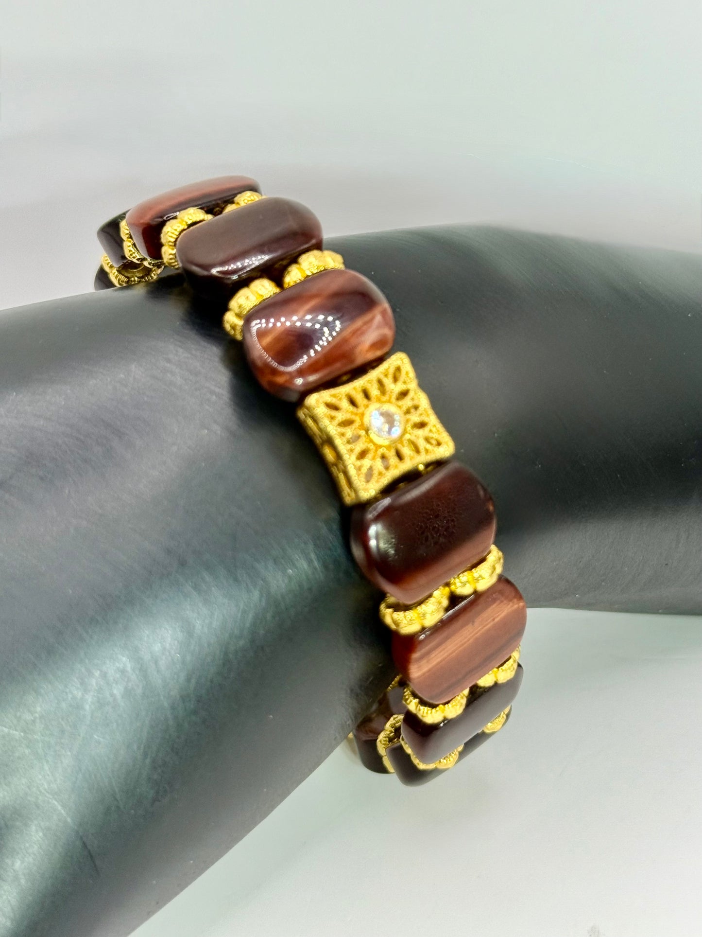 Golden Tiger Eye Bangle Bracelet – 8” Handmade Gemstone Jewelry with Gold Accents, Statement Bracelet, Unique Gift for Her