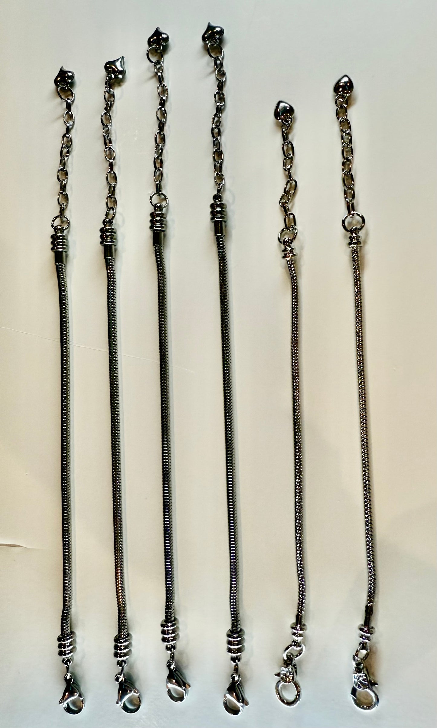 DESTASH - Stainless Steel Pandora-Style Charm and Slider Bracelets approximately 6.5" plus extender with heart