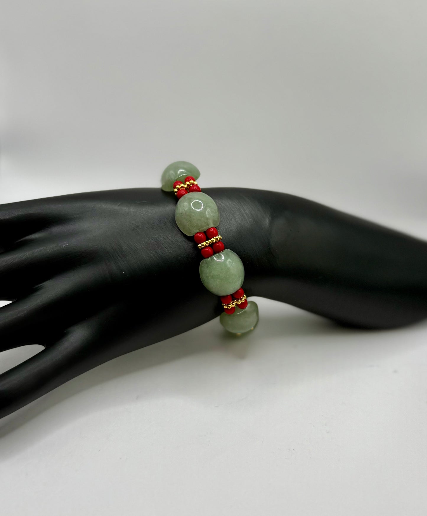 Green Jade & Red Dyed Turquoise Clasp Bracelet – 7.75”