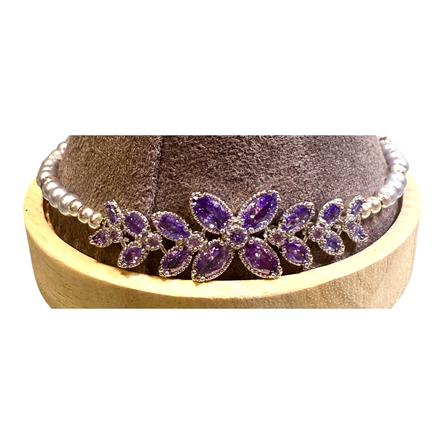 Purple Metallic Glass Pearl bracelet with exquisite focal