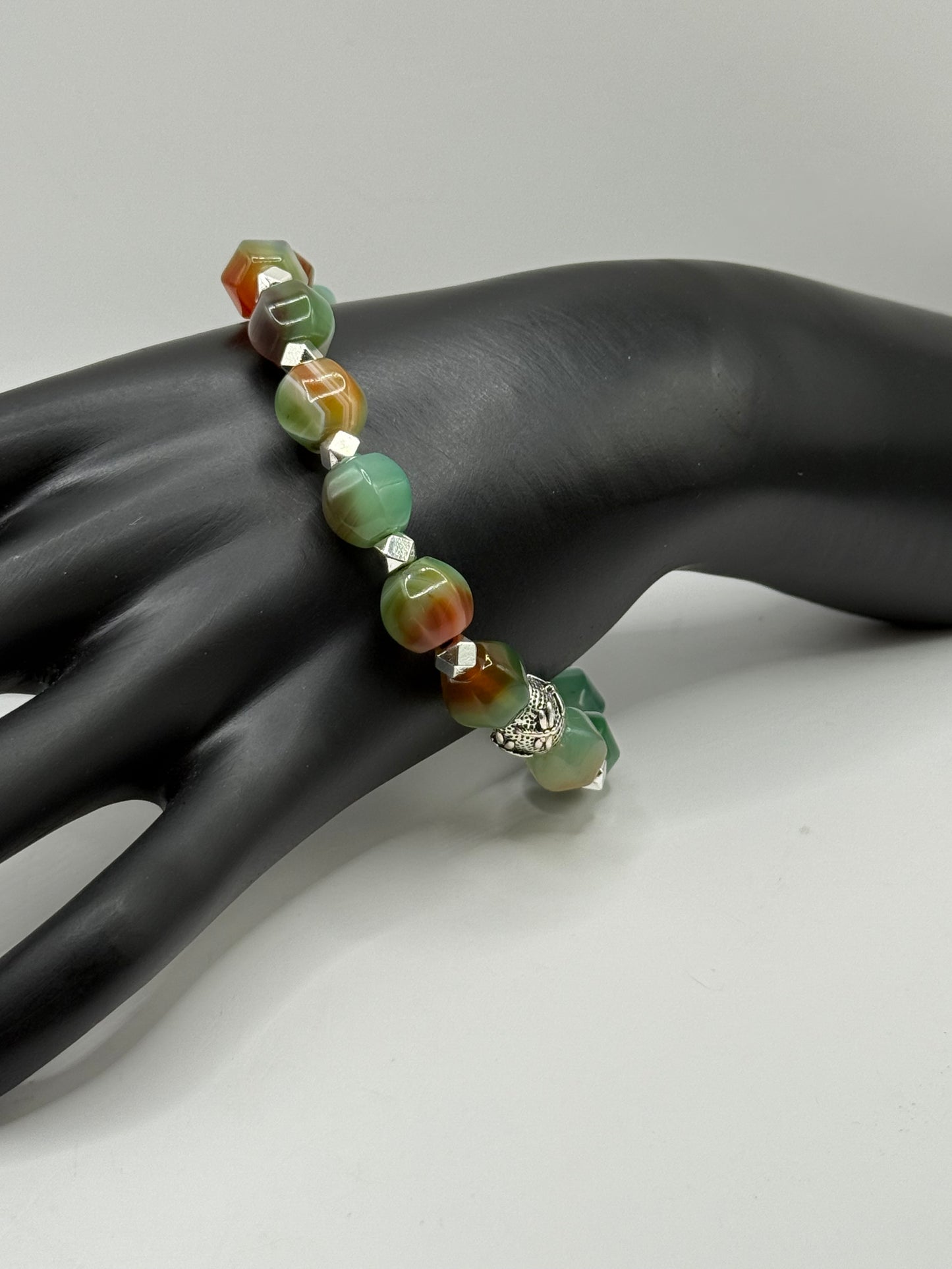 Peacock Agate Stretch Bracelet – 7.75” Gemstone Beaded Bracelet | Boho Chic Jewelry | Handmade Gift for Her