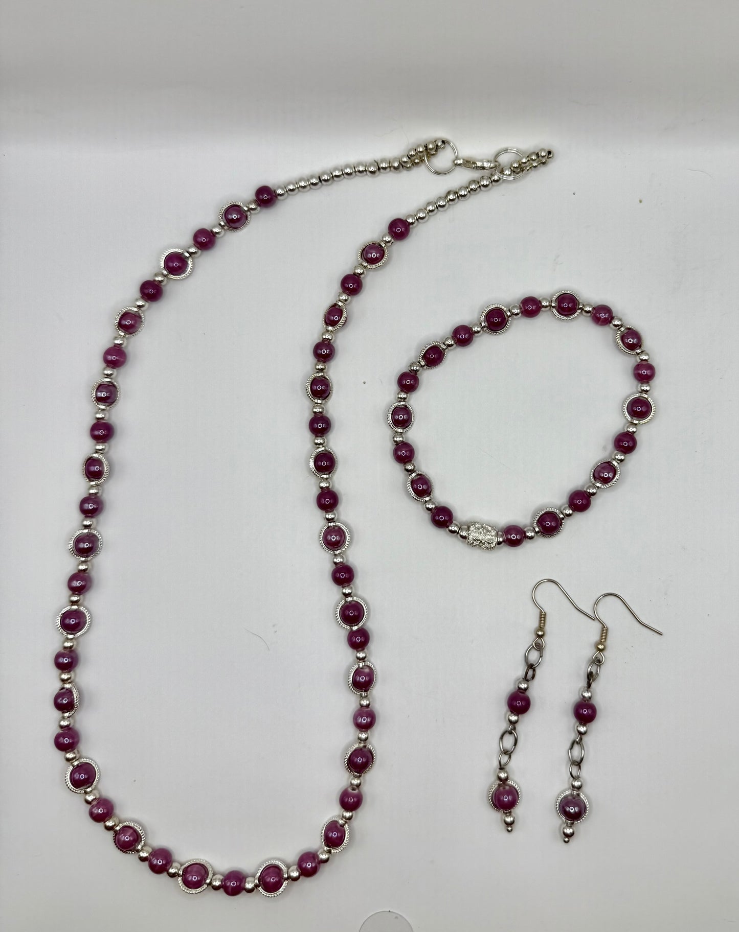 22” Purple Beaded Necklace & 7.5” Stretch Bracelet Set | Free Bracelet Resizing | Handmade Jewelry Gift for Her