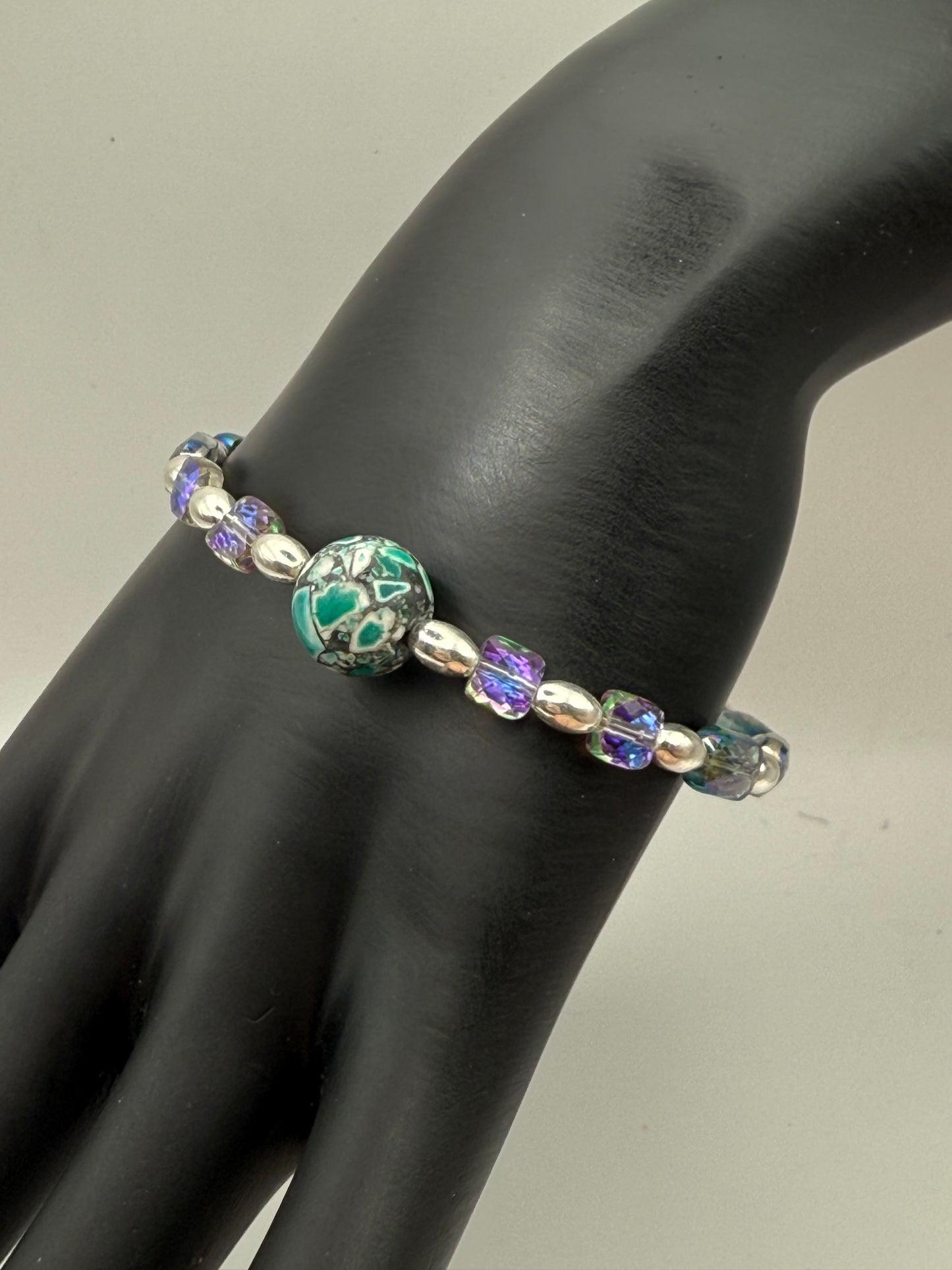 Purple Rainbow AB square glass with 12mm teal Daqi focal