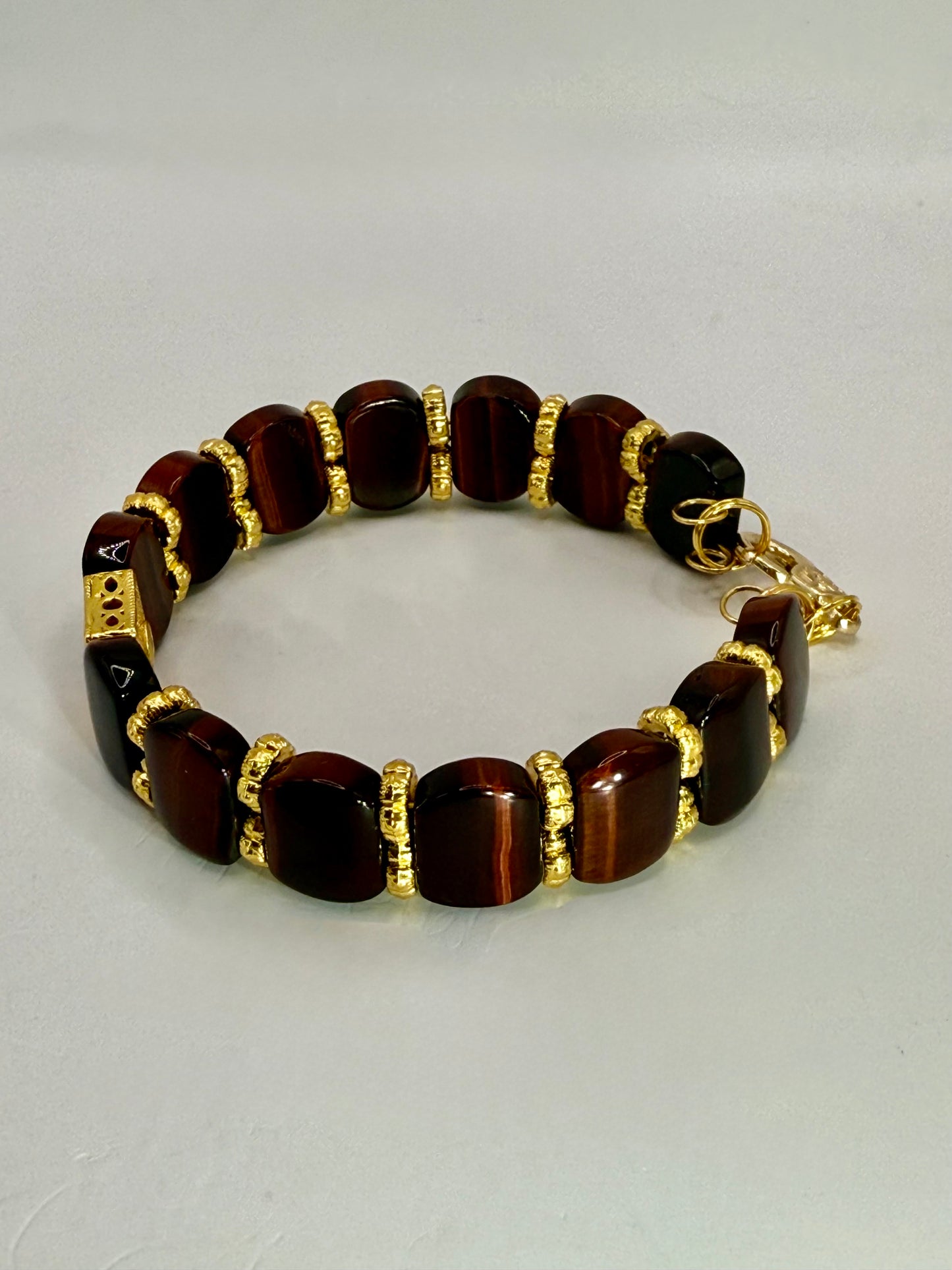 Golden Tiger Eye Bangle Bracelet – 8” Handmade Gemstone Jewelry with Gold Accents, Statement Bracelet, Unique Gift for Her