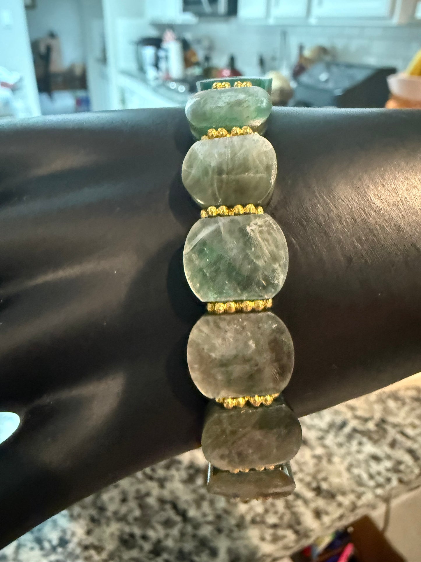 Green Mica stretch bangle 7.75"