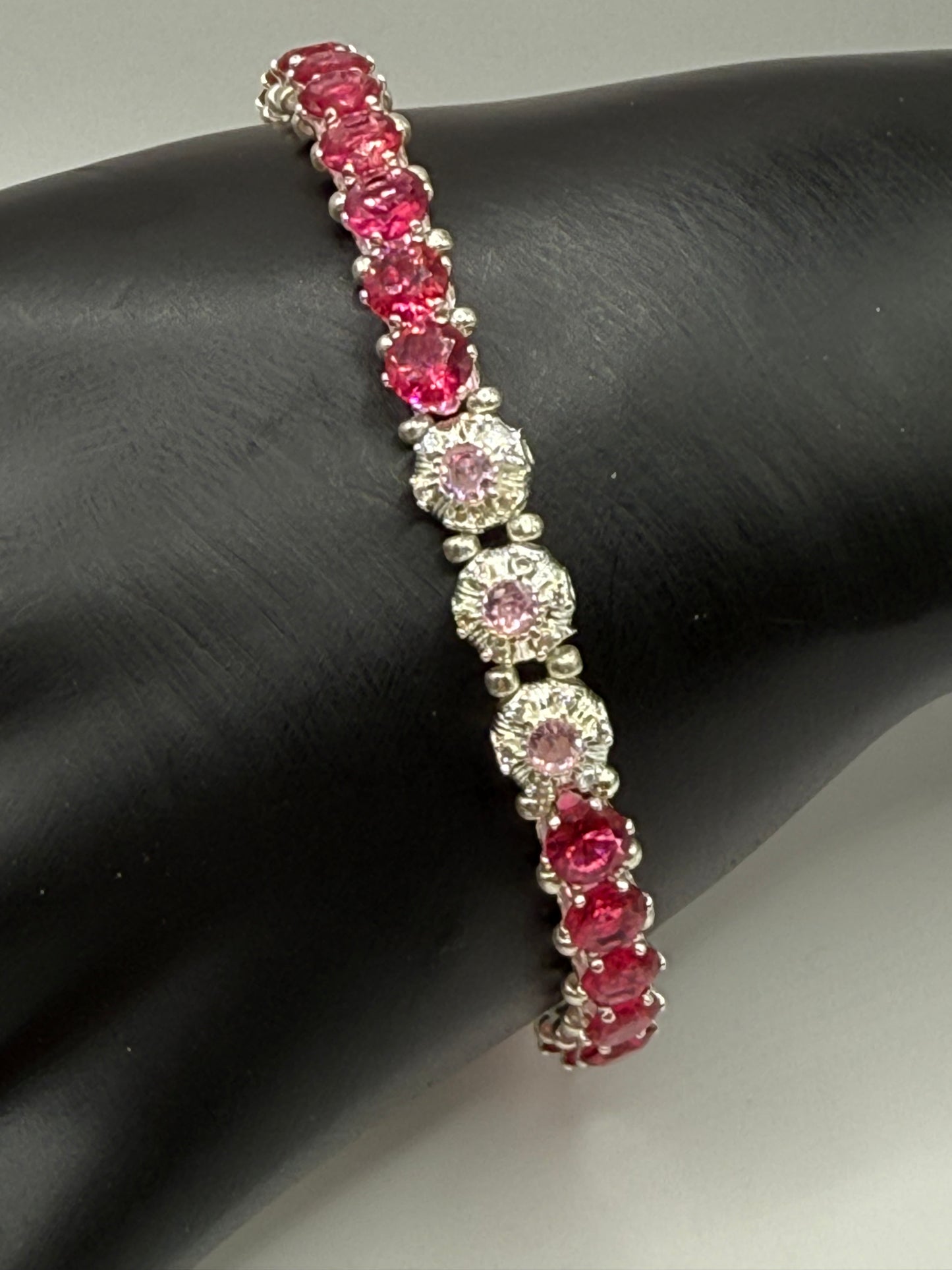 Pink Rhinestone Bracelet – 7.5” Adjustable Sparkle Tennis Bracelet, Hot Pink Crystal Jewelry, Glam Gift for Her
