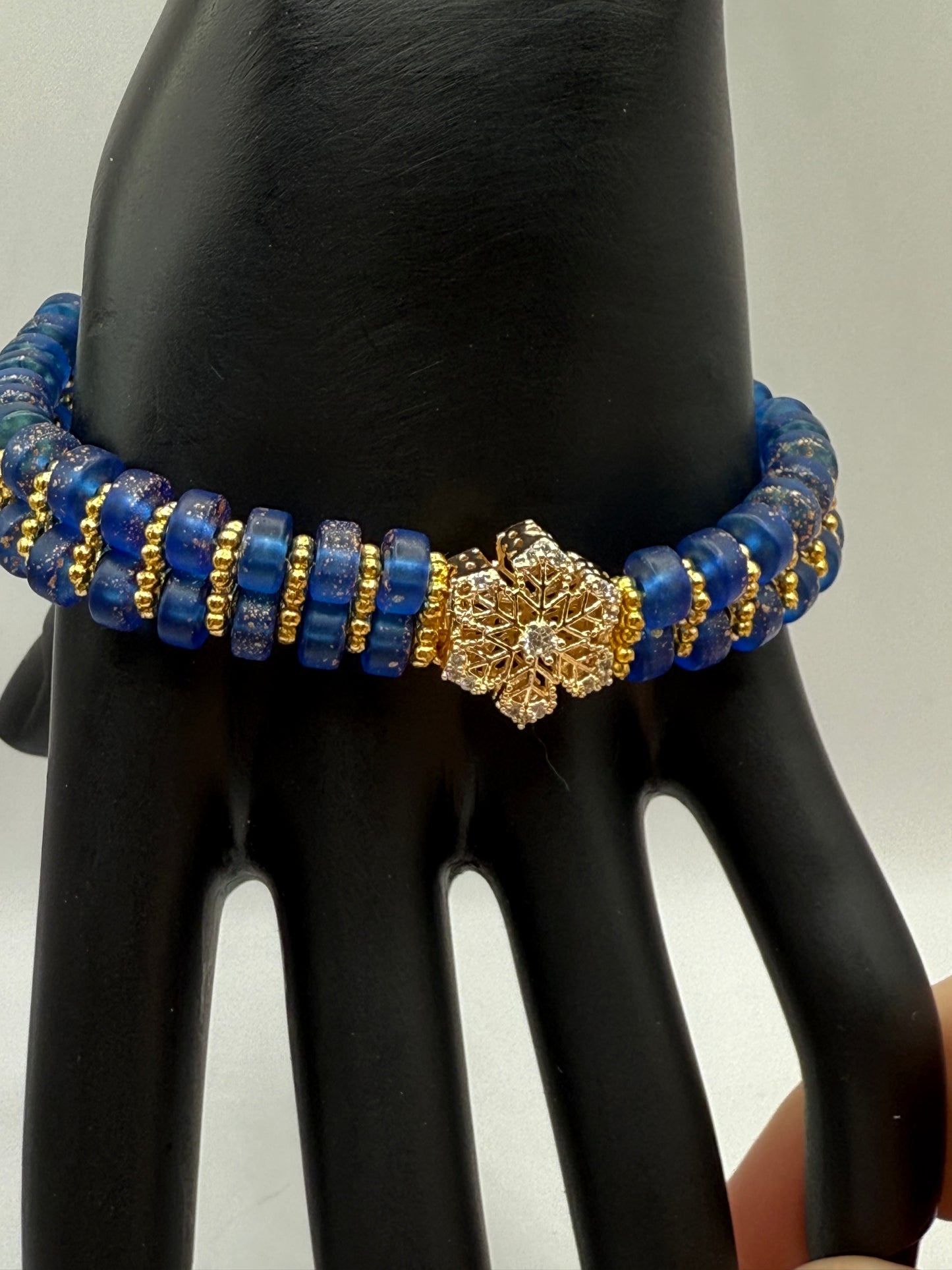 Elegant Glass Bead Bracelet – Light Green or Royal Blue with Gold Accents – Adjustable Clasp Handmade Jewelry Gift 7.5"-8.5" FREE Resizing upon purchase