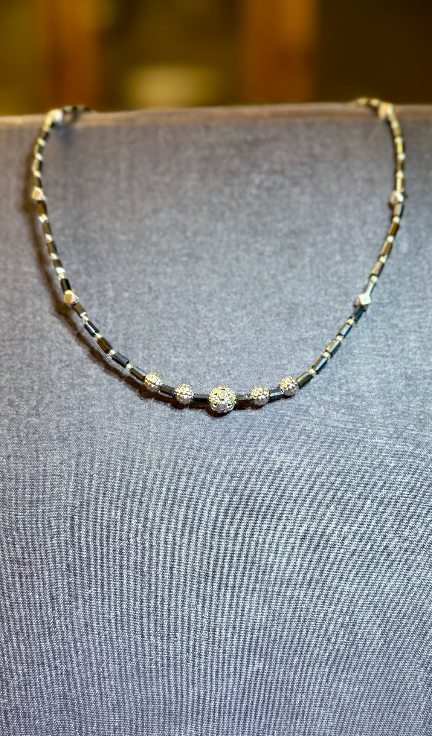 Hematite & Silver Glow Necklace/Bracelet Set – Handmade, Elegant, Unique (18” + 7.5”)