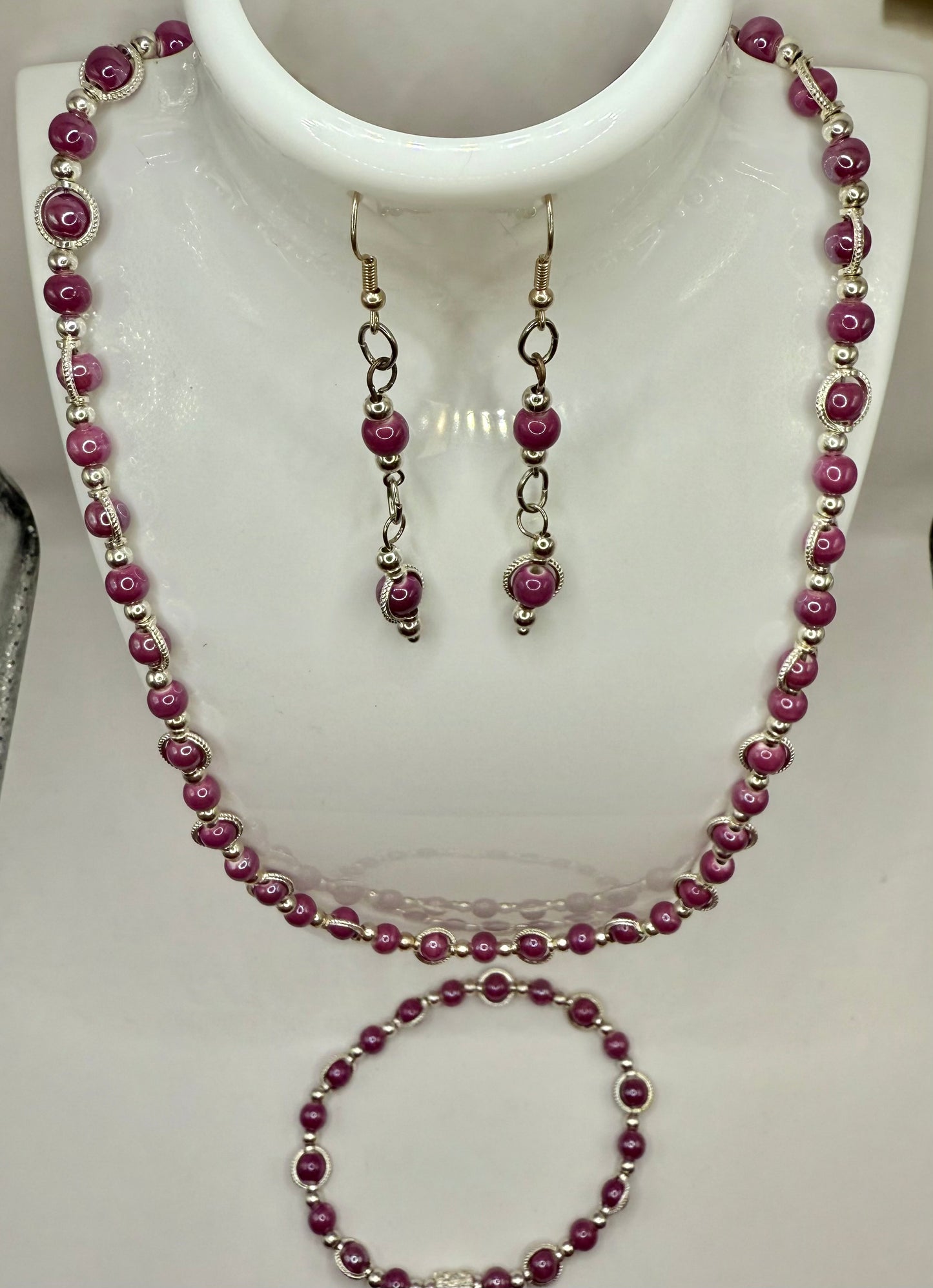 22” Purple Beaded Necklace & 7.5” Stretch Bracelet Set | Free Bracelet Resizing | Handmade Jewelry Gift for Her